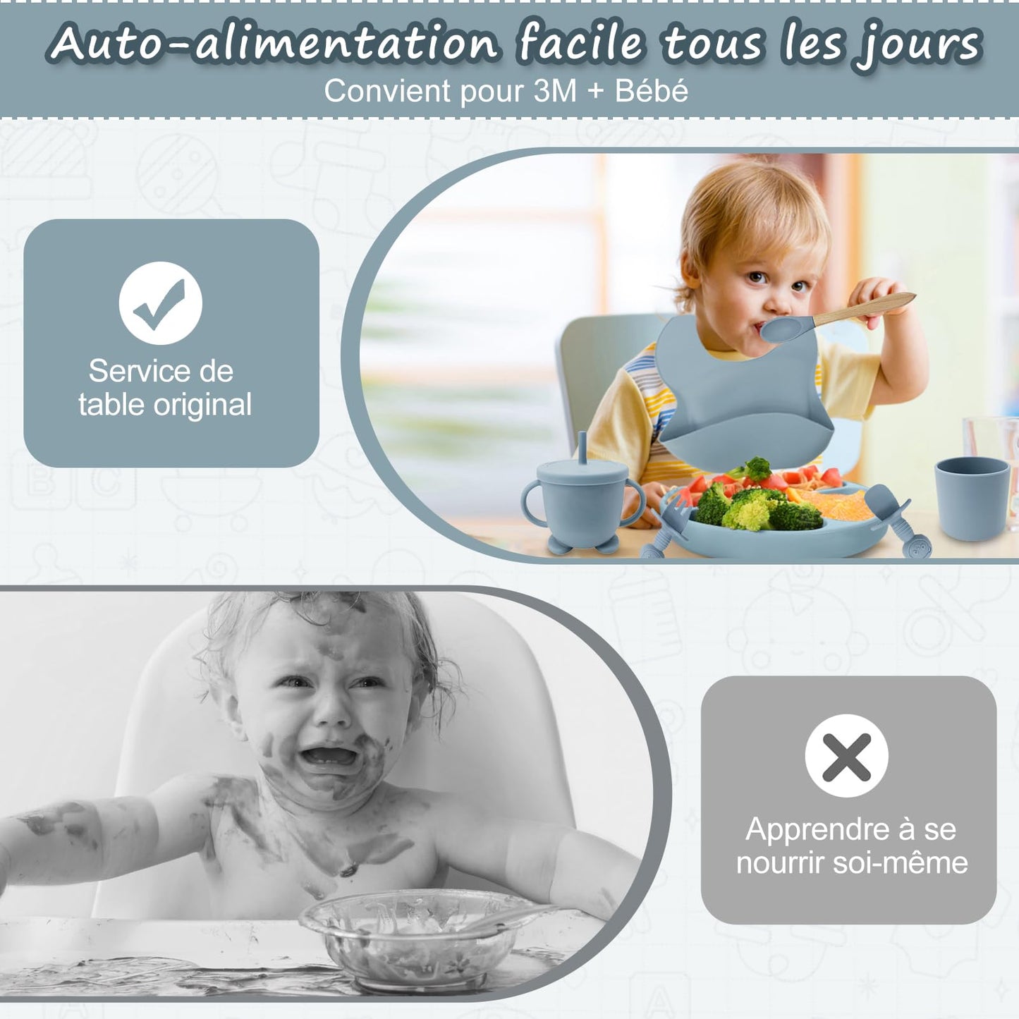 Baby Geschirr set, Crockery Set, Set of 12 Children's Tableware, Baby Spoon, Drinking Cup