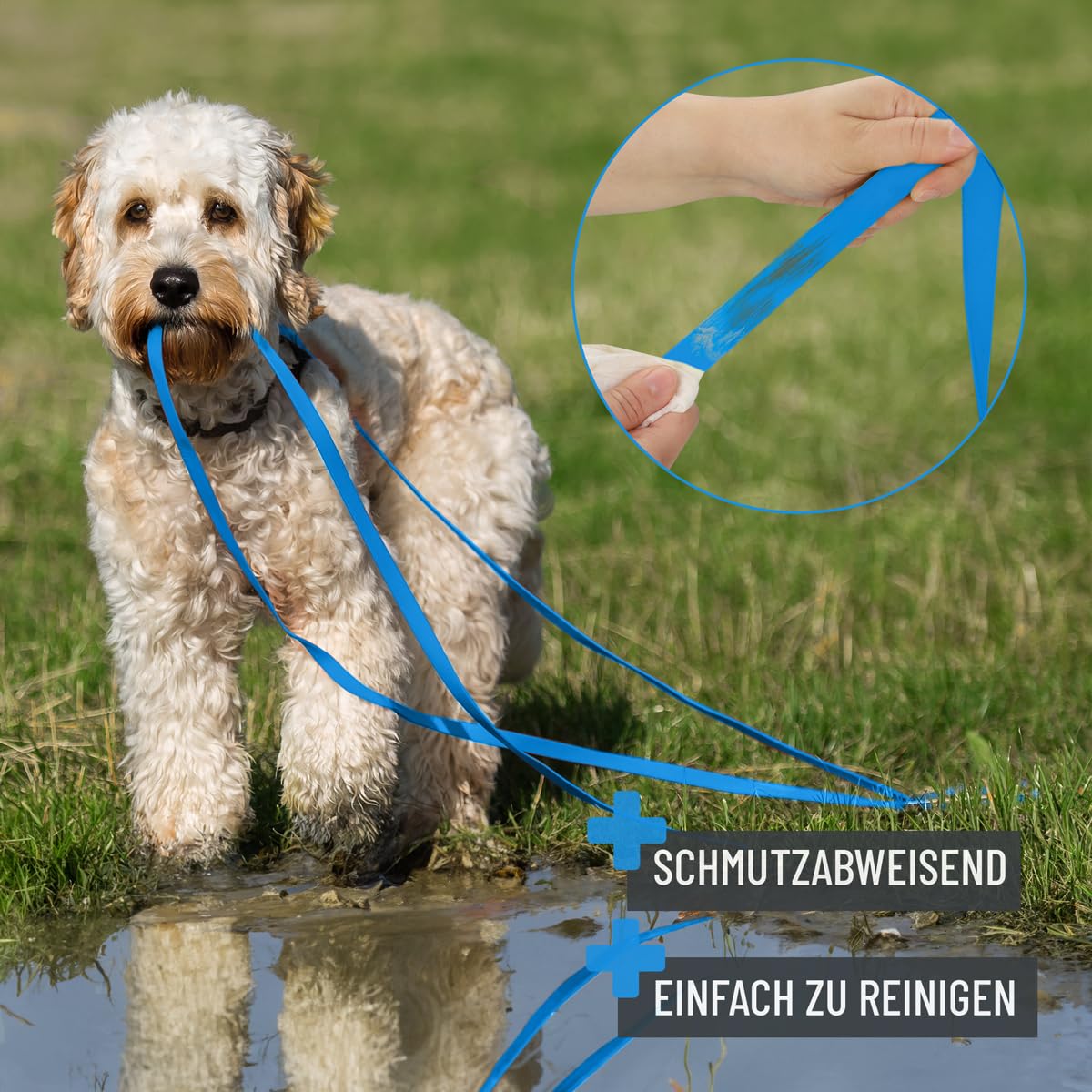 Schleppleine für Hunde 5 Meter, Schwarz I Robuste & wasserfeste Hundeleine lang I Übungsleine mit Griff