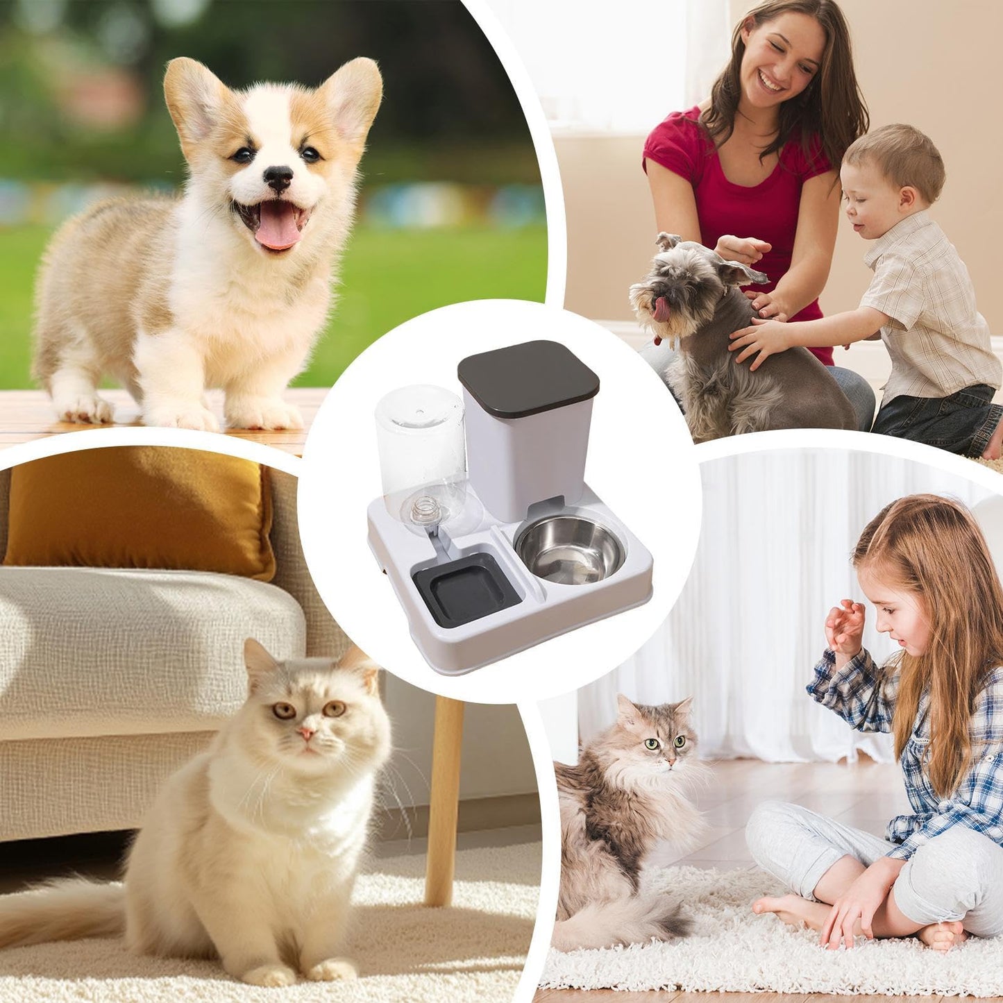 Bomefoi Automatic 2-in-1 Cat Feeder, Feeding and Drinker for Pet Food, Non-Slip Automatic Drinking Bottle
