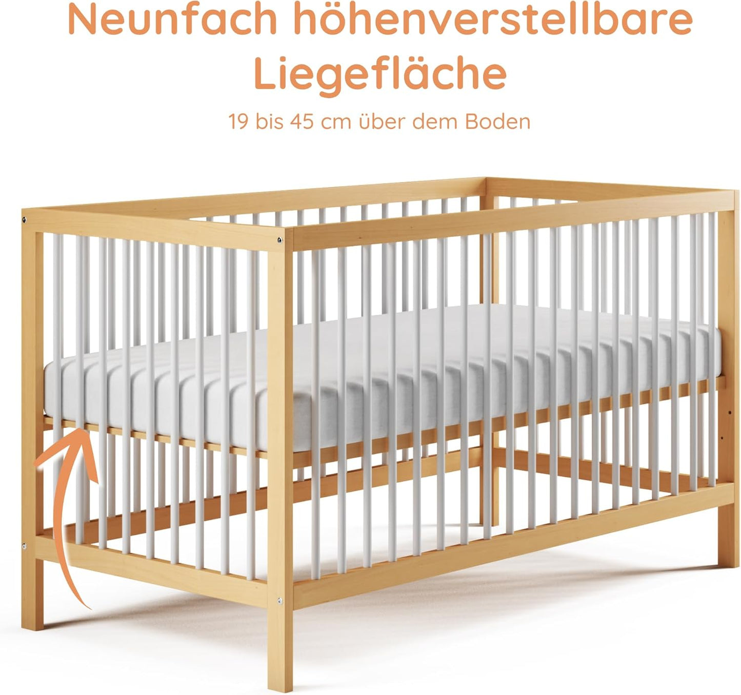 Kids Collective Baby Cot Bed 60x120 | 70x140 cm Height Adjustable