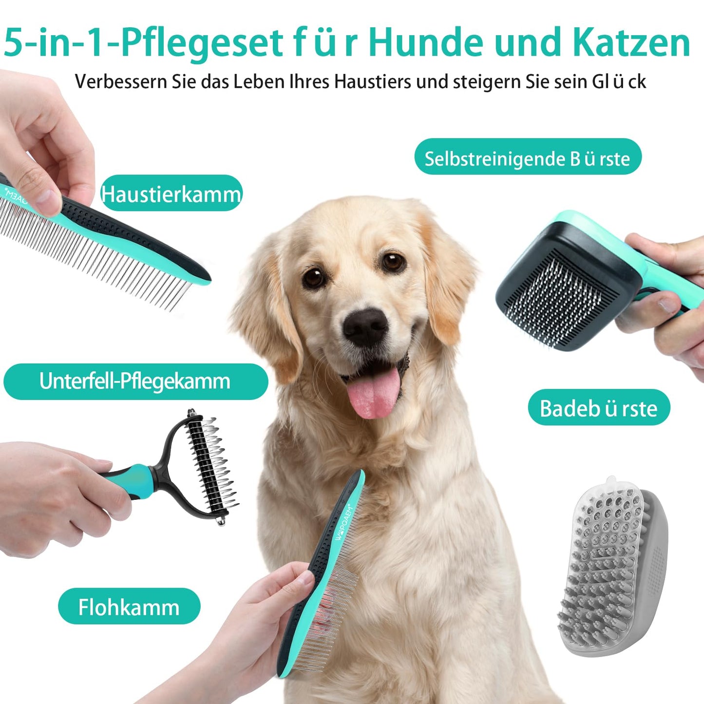 Hundebürste für Hunde und Katzen, selbstreinigend, Katzenbürste für Unterwolle und loses Fell