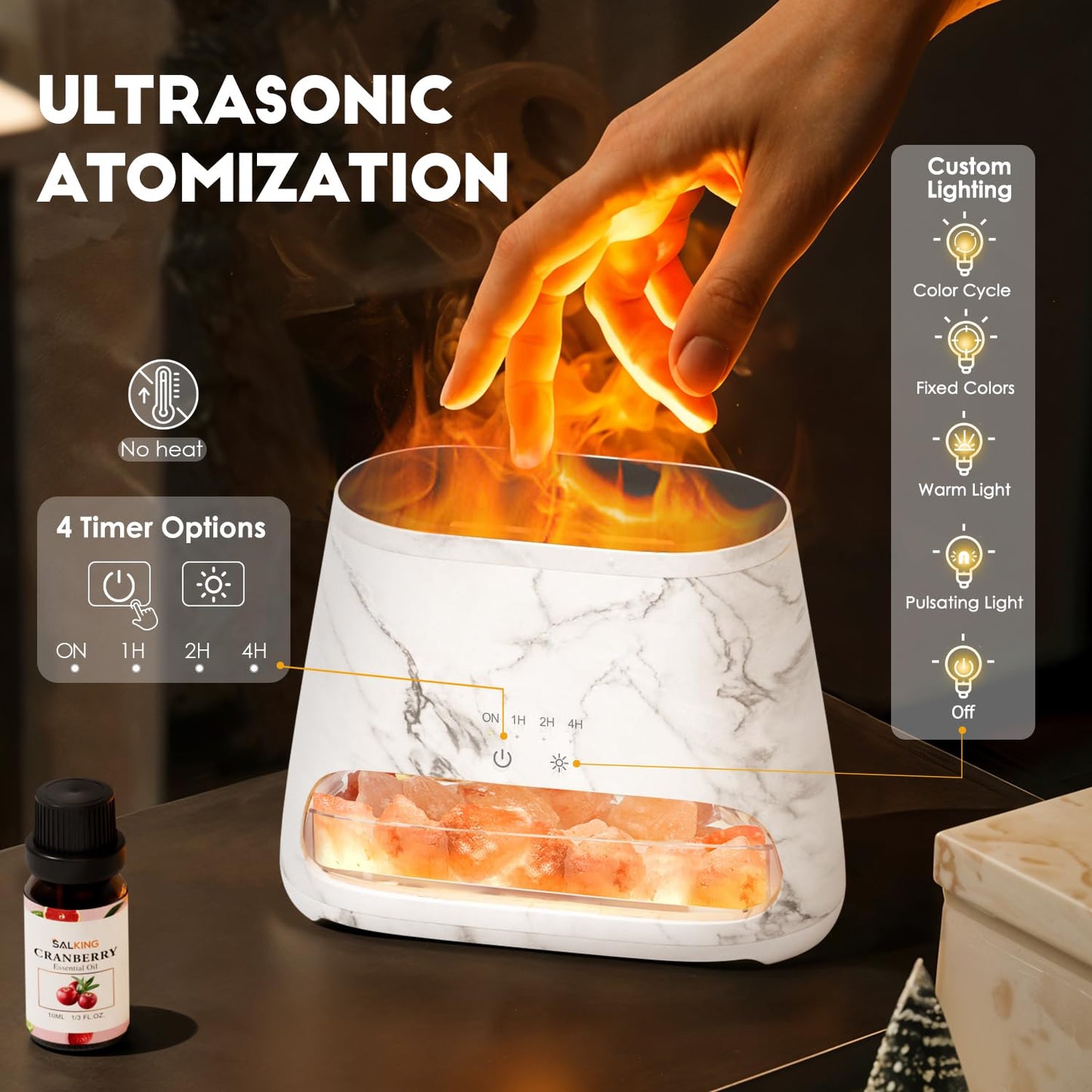 2-in-1 Aroma Diffuser & Salt Range Pakistan Light, Flame Effect for Essential Oils, Humidifier with 3 Brightness, 150 ml