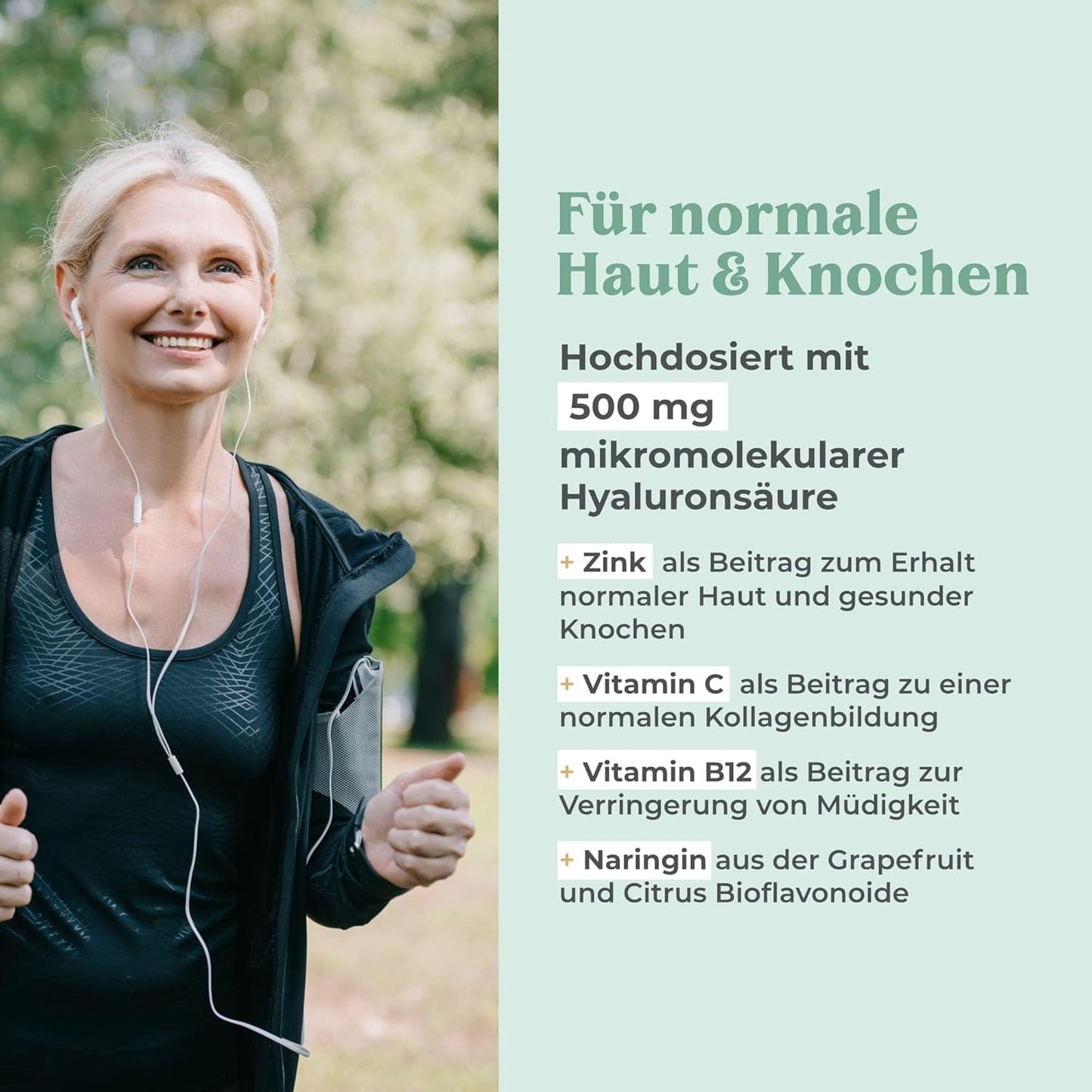 Hyaluronsäure Kapseln hochdosiert mit 500 mg pro Kapsel - 90 vegane Hyaluron Kapseln im 3 Monatsvorrat - 500-700 kDa I Angereichert mit Zink als Beitrag zum Erhalt normaler Haut und Knochen.