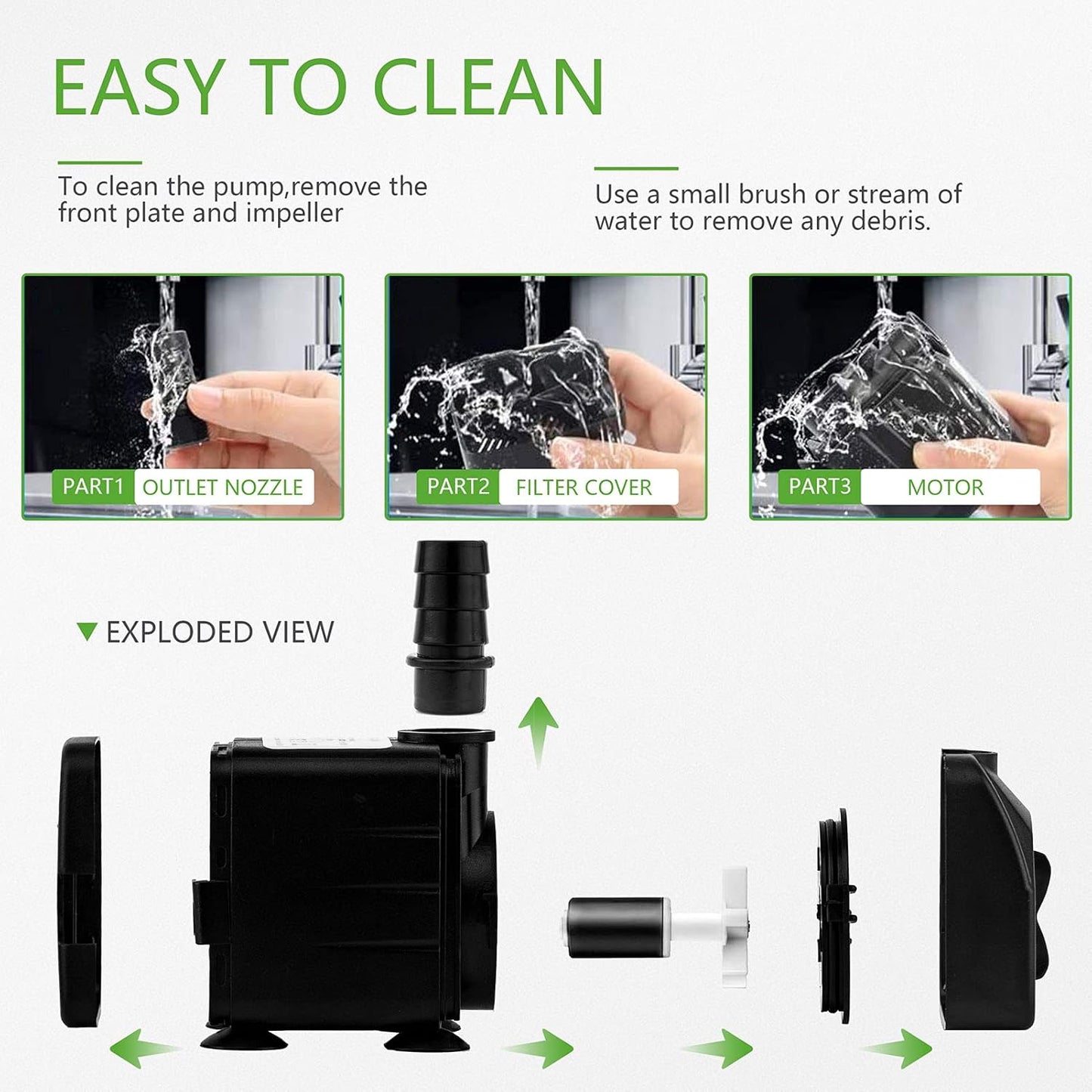 Mini Wasserpumpen, Ultra Leise Aquarium pumpe mit hohem Hub, 2 Düsen für Aquarien