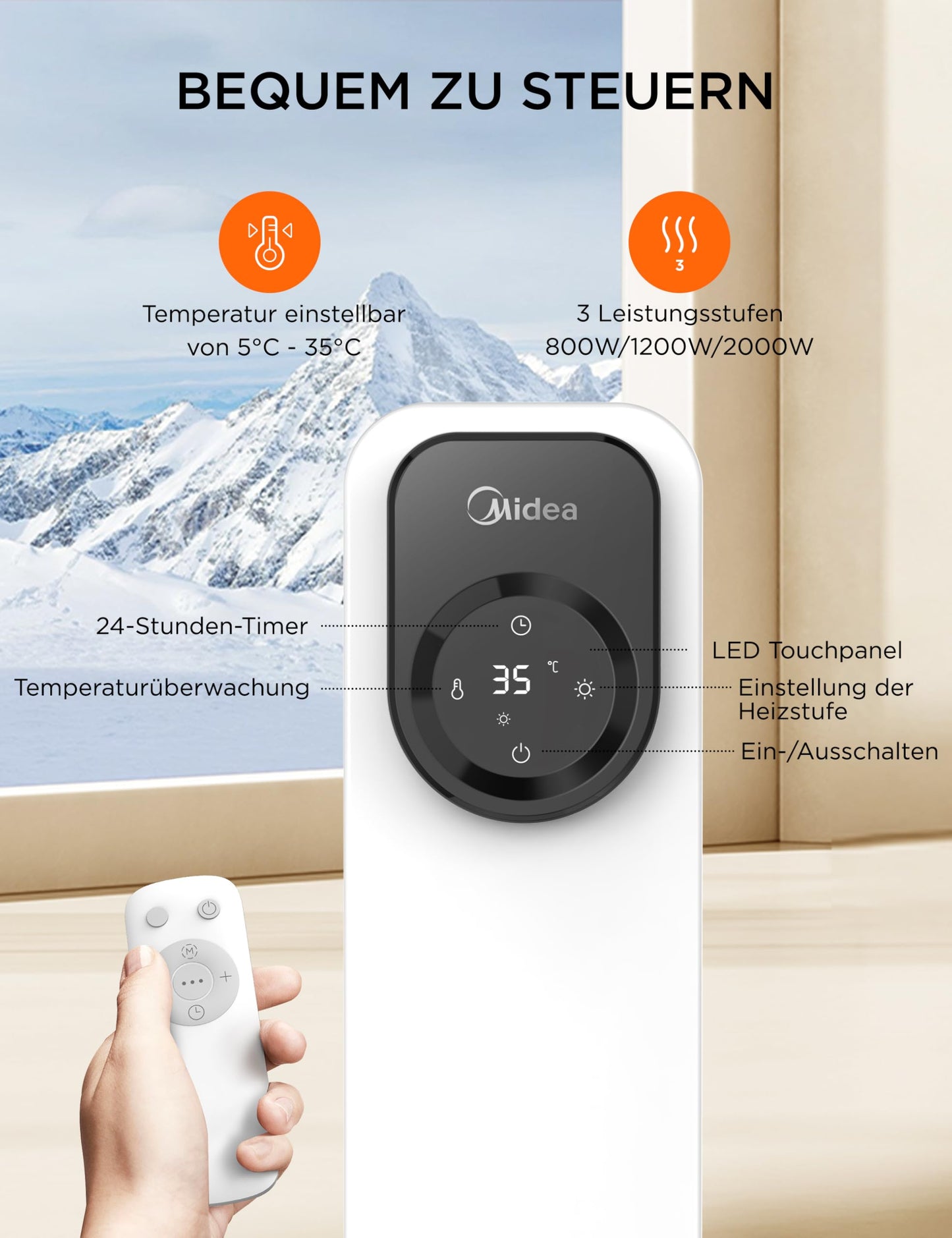 2300W 11 Rippen tragbarer Elektroheizer mit Drehknopfregelung und einstellbarem Thermostat, 3 Heizstufen, Kipp- und Überhitzungsschutz, ultra-leise im Büro & Zuhause