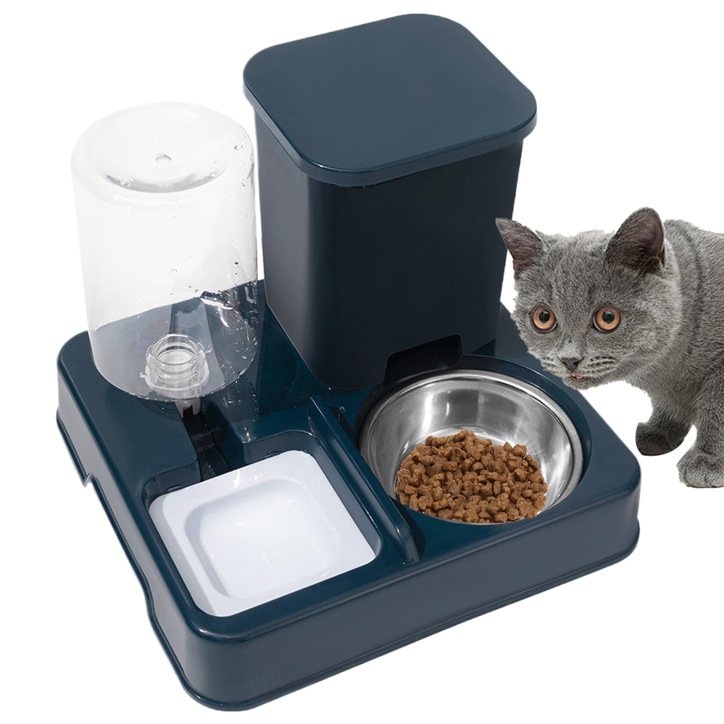 Bomefoi Automatic 2-in-1 Cat Feeder, Feeding and Drinker for Pet Food, Non-Slip Automatic Drinking Bottle