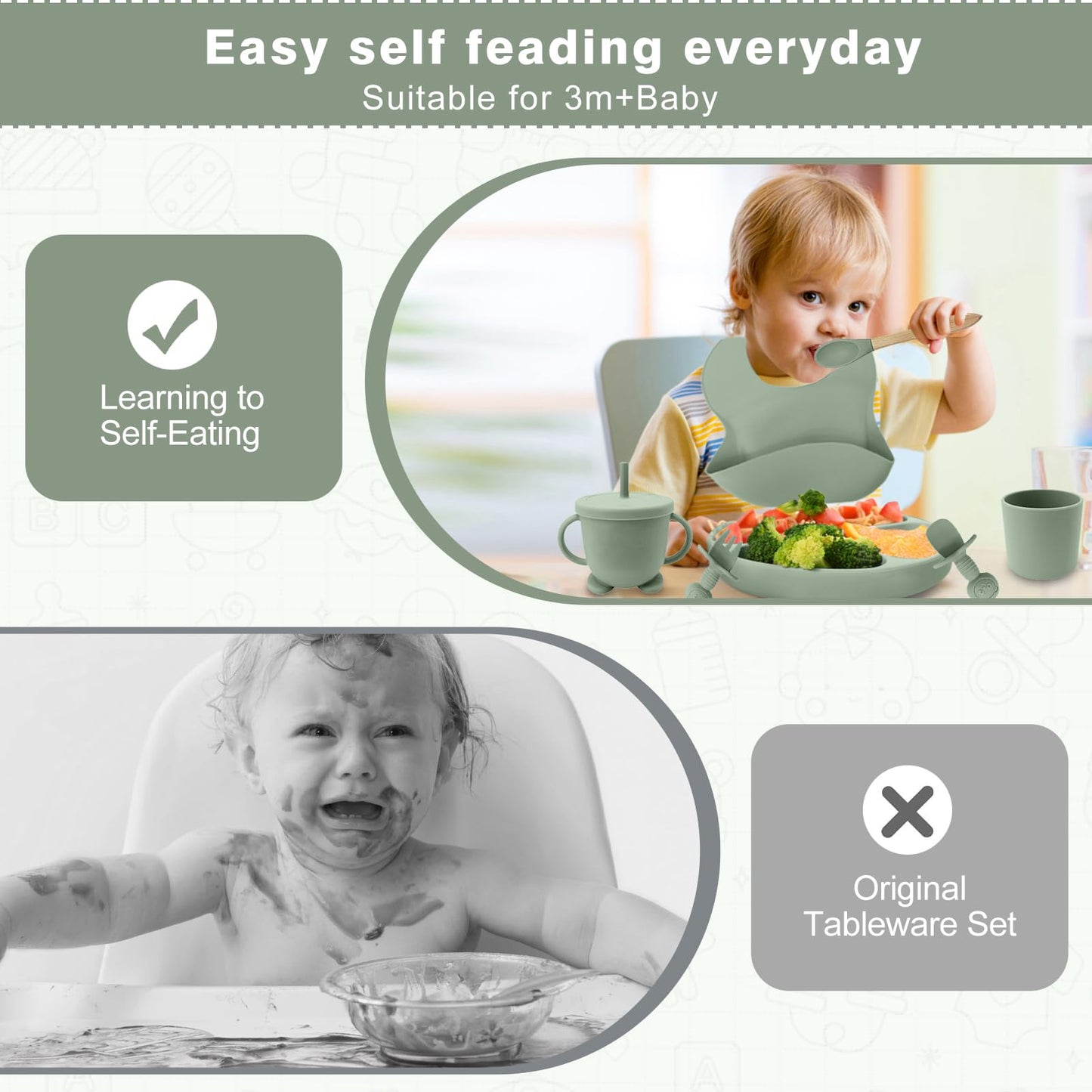 Baby Geschirr set, Crockery Set, Set of 12 Children's Tableware, Baby Spoon, Drinking Cup