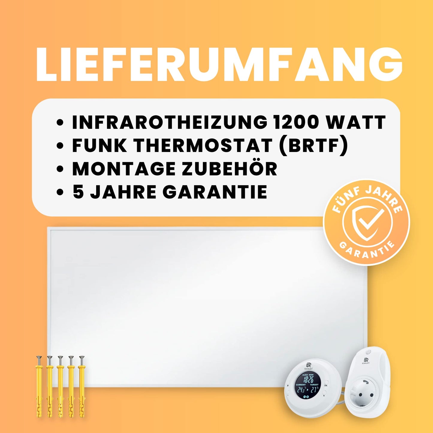 BR Bringer Infrared Heater, 600 watt, Infrared Electric Heater, Energy-Saving, TÜV GS, German Quality Brand