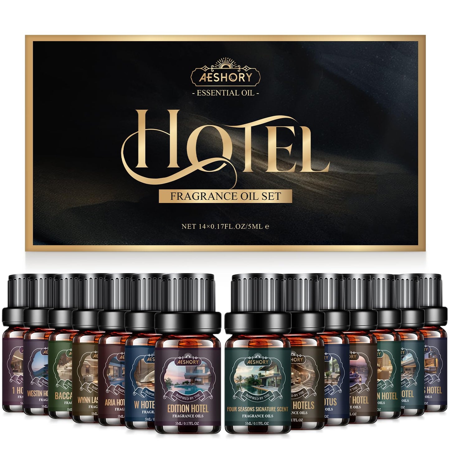 AESHORY 14 x 5 ml Hotel Essential Oils Set, Aroma Diffuser Oil Fragrance for Humidifier, Fresh Air