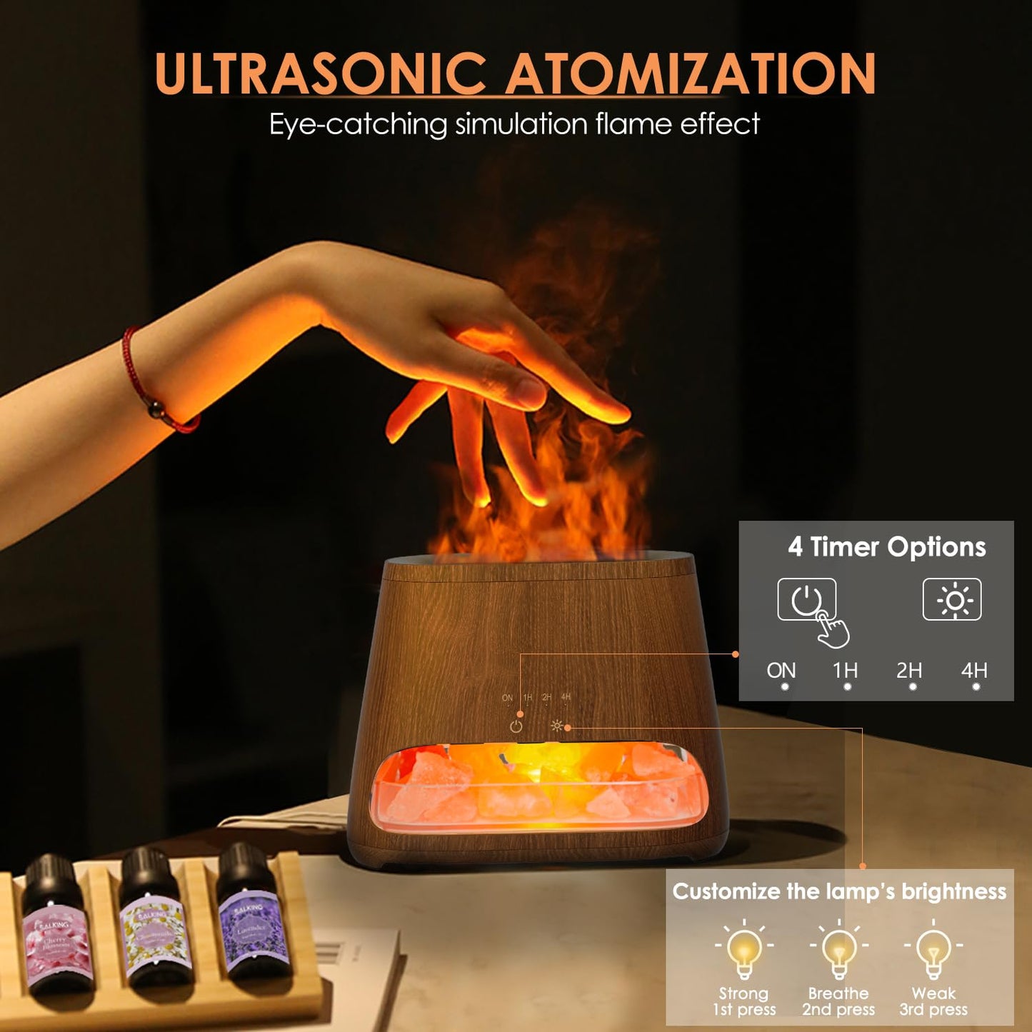 2-in-1 Aroma Diffuser & Salt Range Pakistan Light, Flame Effect for Essential Oils, Humidifier with 3 Brightness, 150 ml