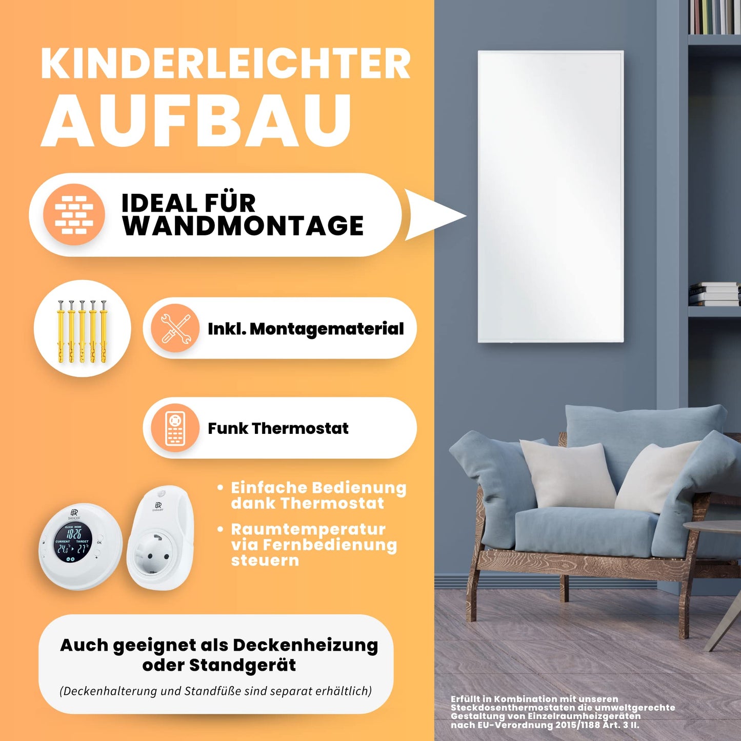 BR Bringer Infrared Heater, 600 watt, Infrared Electric Heater, Energy-Saving, TÜV GS, German Quality Brand