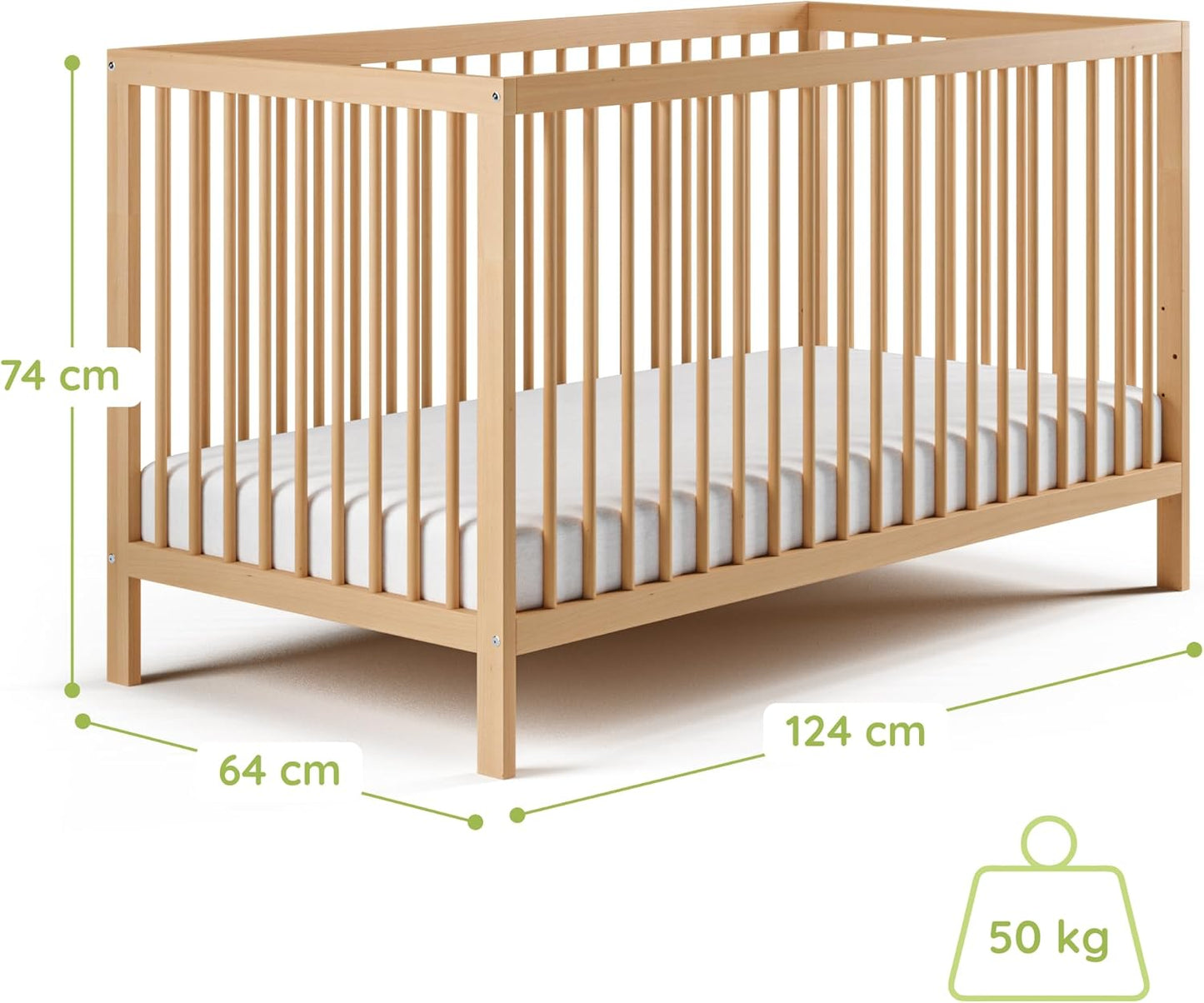 Kids Collective Baby Cot Bed 60x120 | 70x140 cm Height Adjustable