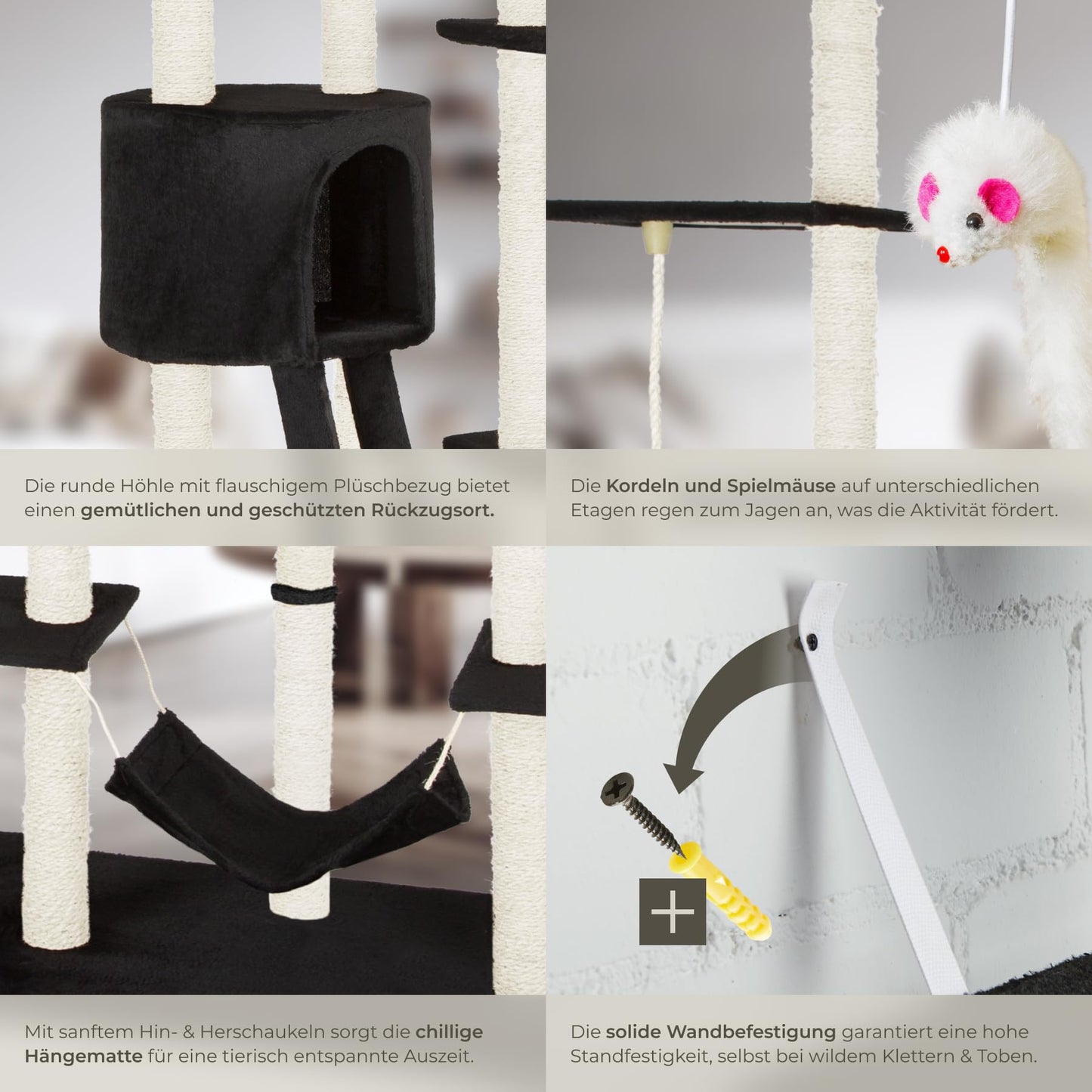 Kratzbaum Snooky | Spielcenter mit Kratzbäumen über mehrere Ebenen | Katzenhaus Aussichtsplattformen