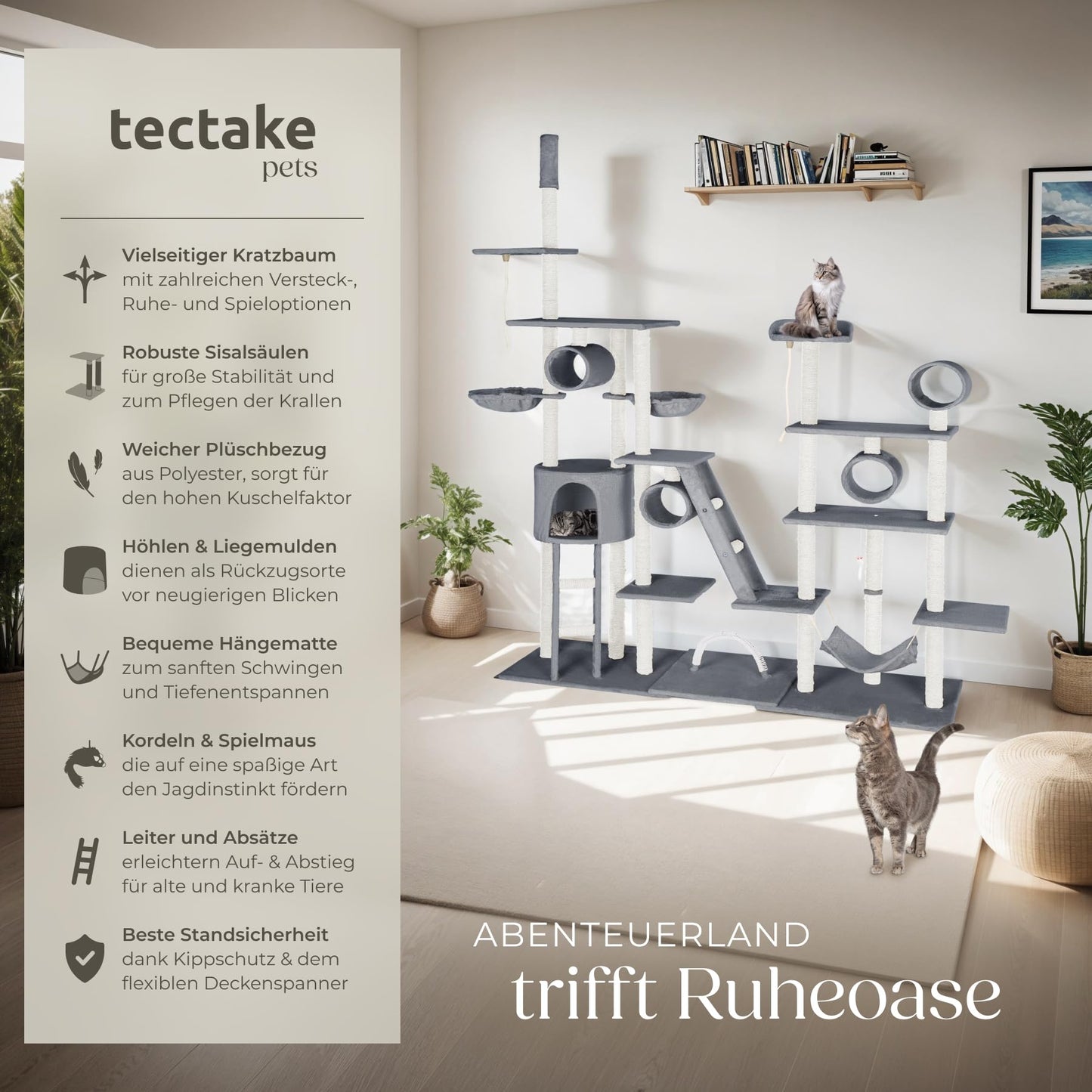 Kratzbaum Snooky | Spielcenter mit Kratzbäumen über mehrere Ebenen | Katzenhaus Aussichtsplattformen