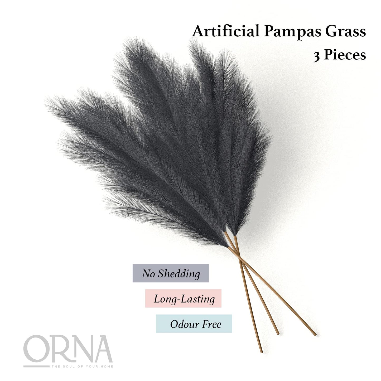 ORNA Artificial Pampas Grass Artificial Flower Long Branches Extra Fluffy 114 cm High (3 Stems x 20 Forks) for Modern Home Decoration