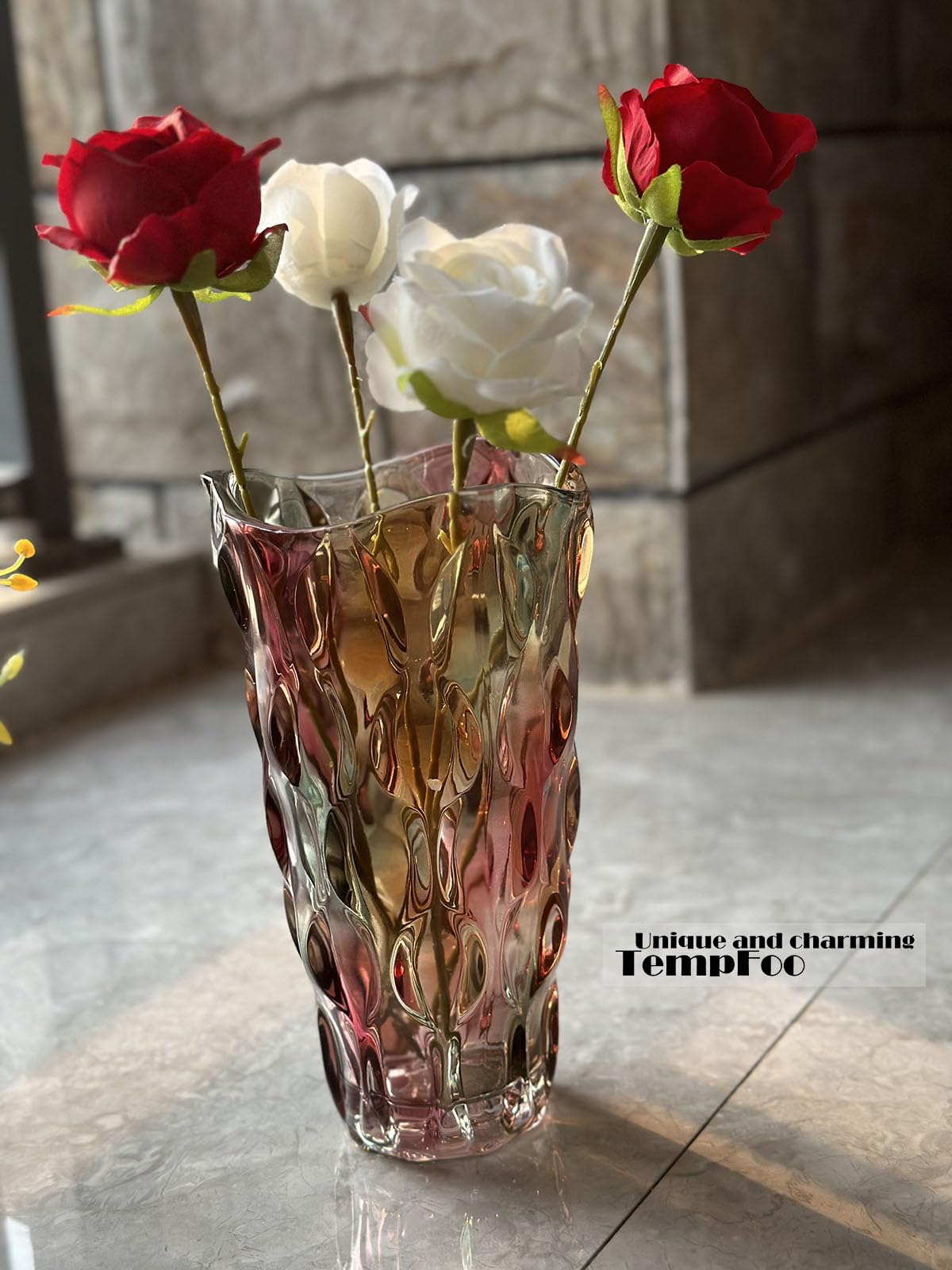 Black Grey Vase, Flower Vase, Large Tall Glass Vases for Decoration, Aesthetic, Large Glass Vase with Ribbed Texture, Modern Living Room, Black Art Decoration