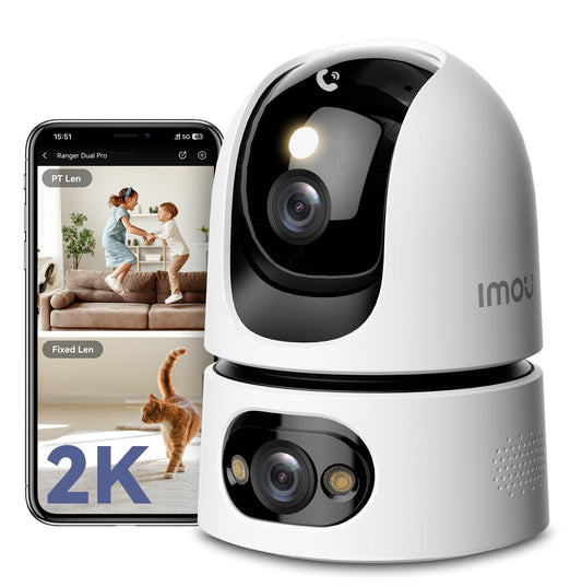 Caméra de surveillance intérieure Imou 2K + 2K double avec humain/animal, caméra de surveillance intérieure PTZ 360° WLAN 2,4/5 GHz, vision nocturne couleur, suivi intelligent, audio bidirectionnel, sirène, mode privé, idéal pour
