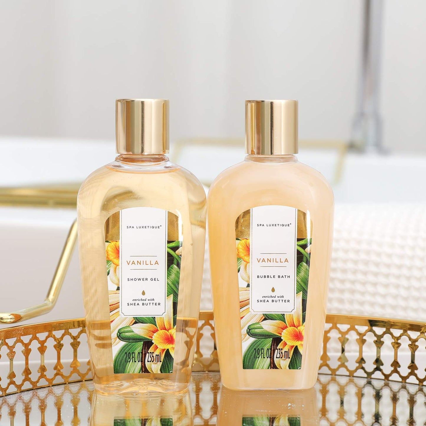 SPA LUXETIQUE Wellness Set für Frauen - 8tlg Rosenduft Bade Geschenkset für Frauen, Geburtstagsgeschenk Beauty Set mit Deko Badewanne