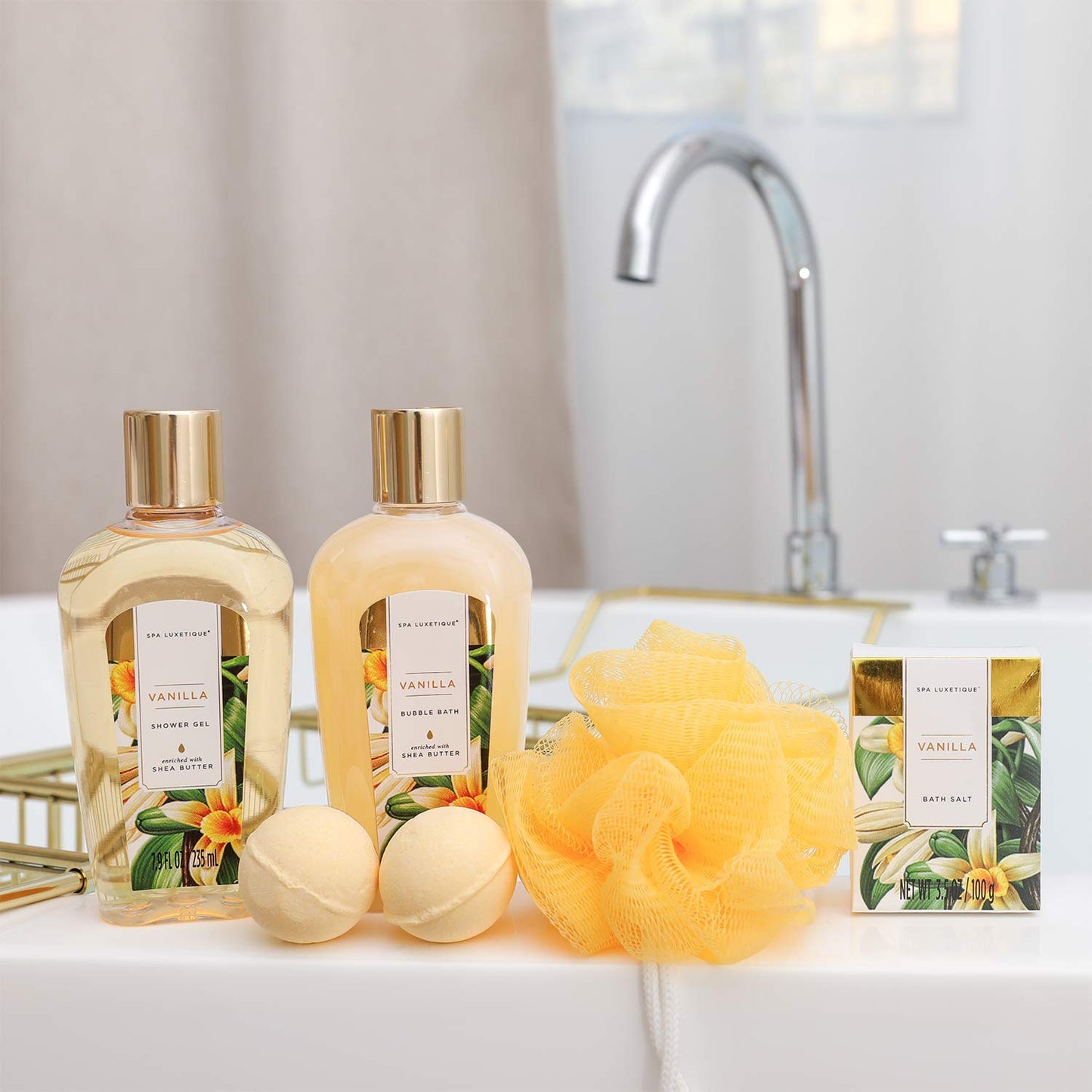 SPA LUXETIQUE Wellness Set für Frauen - 8tlg Rosenduft Bade Geschenkset für Frauen, Geburtstagsgeschenk Beauty Set mit Deko Badewanne