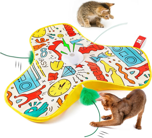 Potaroma Interaktives Katzenspielzeug mit Federautomatik - deales Bewegungsspielzeug für aktive Wohnungskatzen