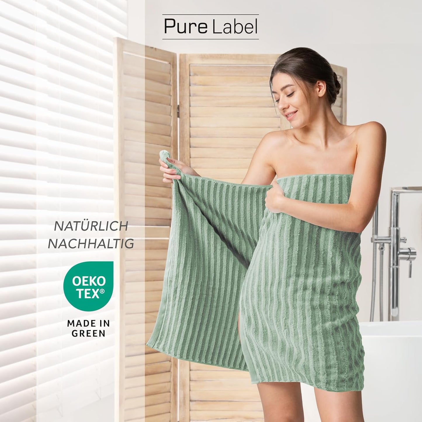 Pure Label 6-Piece Hand Towel Set with Hanging Loops Made of 100% Cotton, Absorbent and Soft, 2 x Bath Towels (70 x 140 cm), 2 x Hand Towels (50 x 100 cm), 2 x Guest Towels (30 x 50 cm),