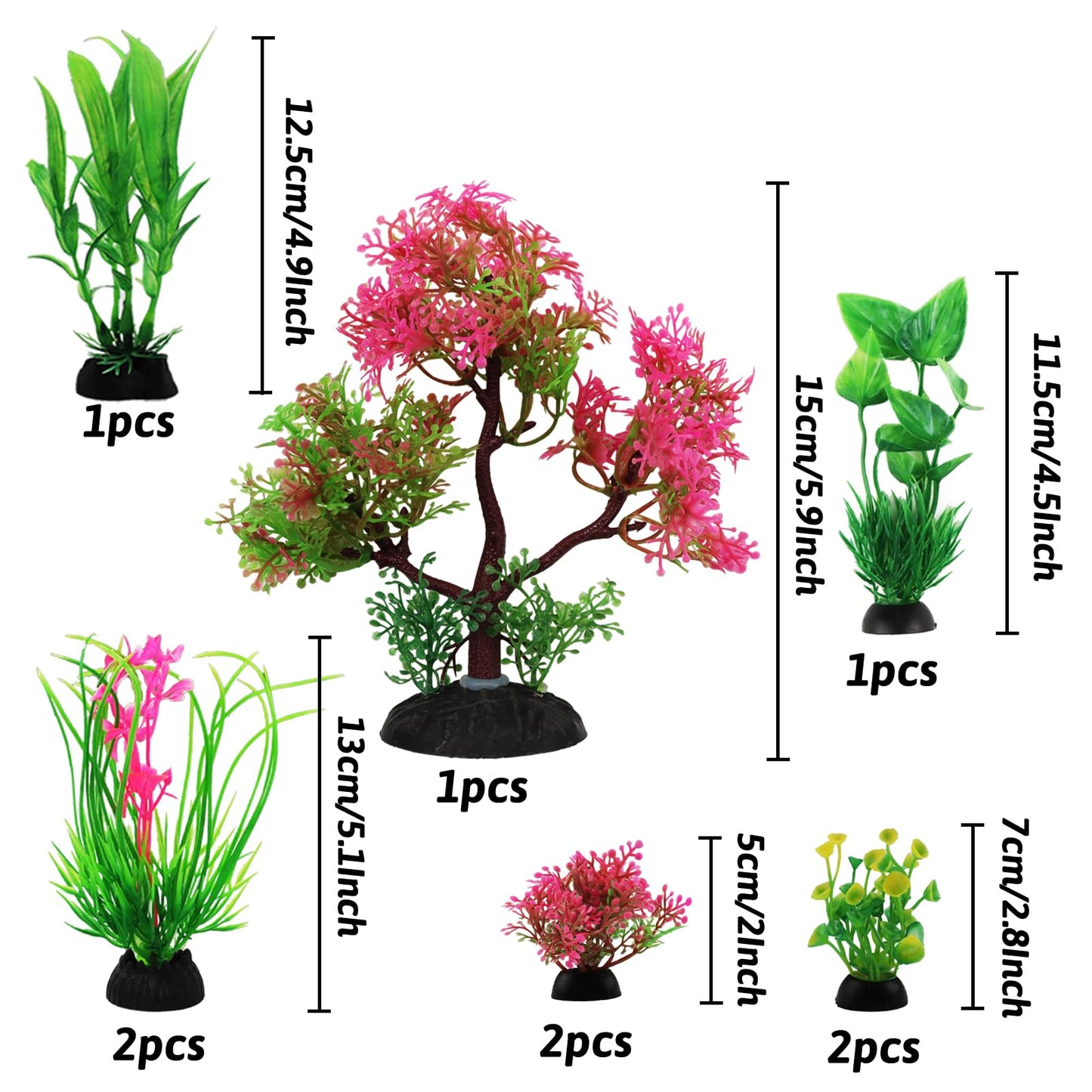Pack of 10 Artificial Plants Aquarium Decoration Green Plastic Plants