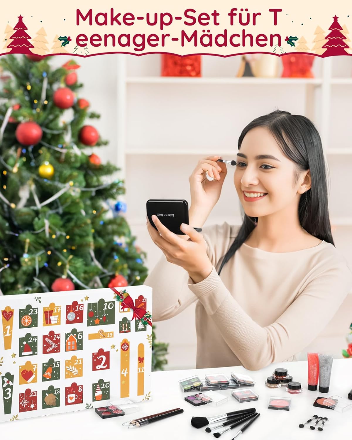 Gleamkid Advent Calendar 2024 - High-Quality Advent Calendar with 24 Beauty Moments, Christmas Calendar with Makeup Products such as Lip Gloss
