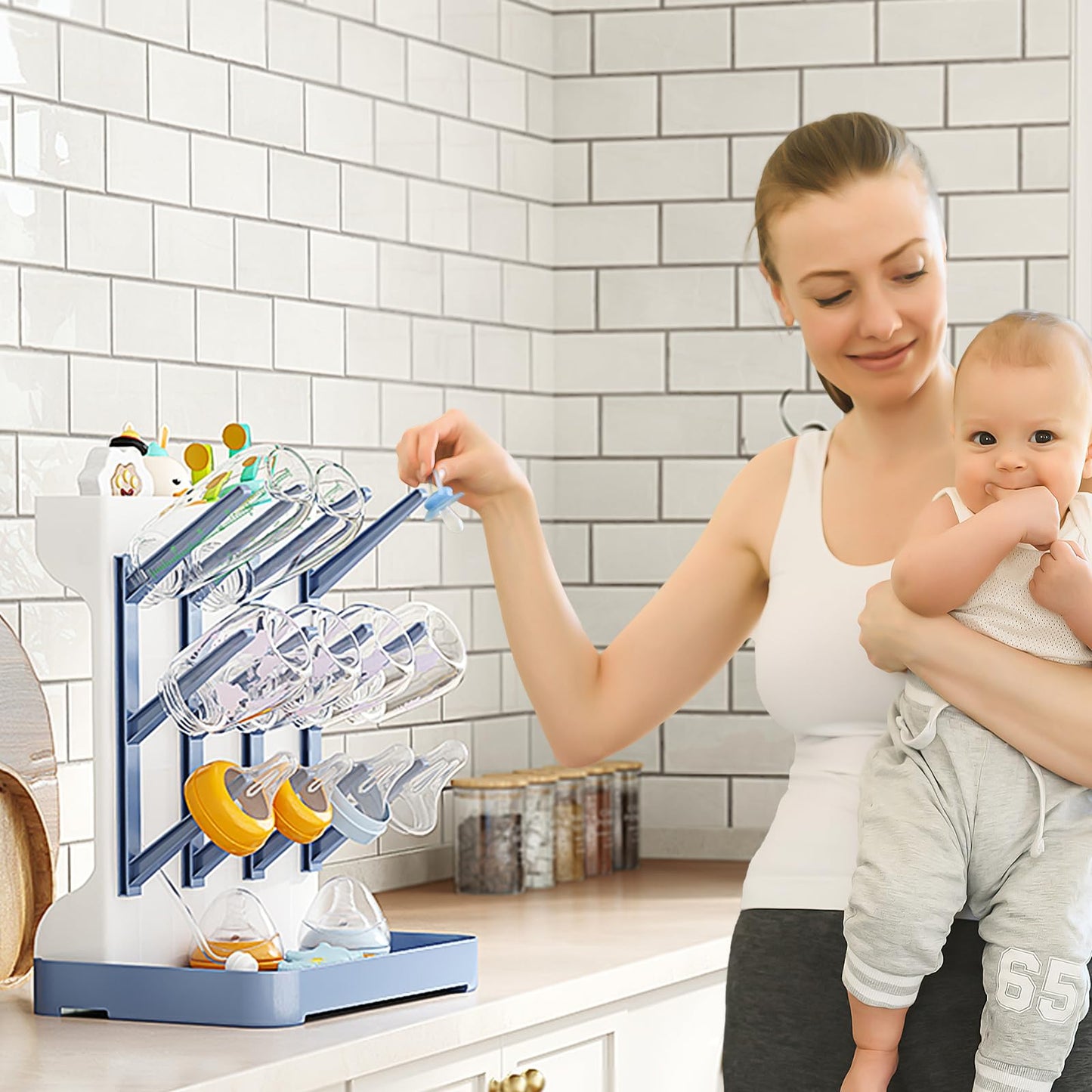 Flaschentrockner Halter – platzsparender Stand Arbeitsplatte Trockenständer für Babyflaschen