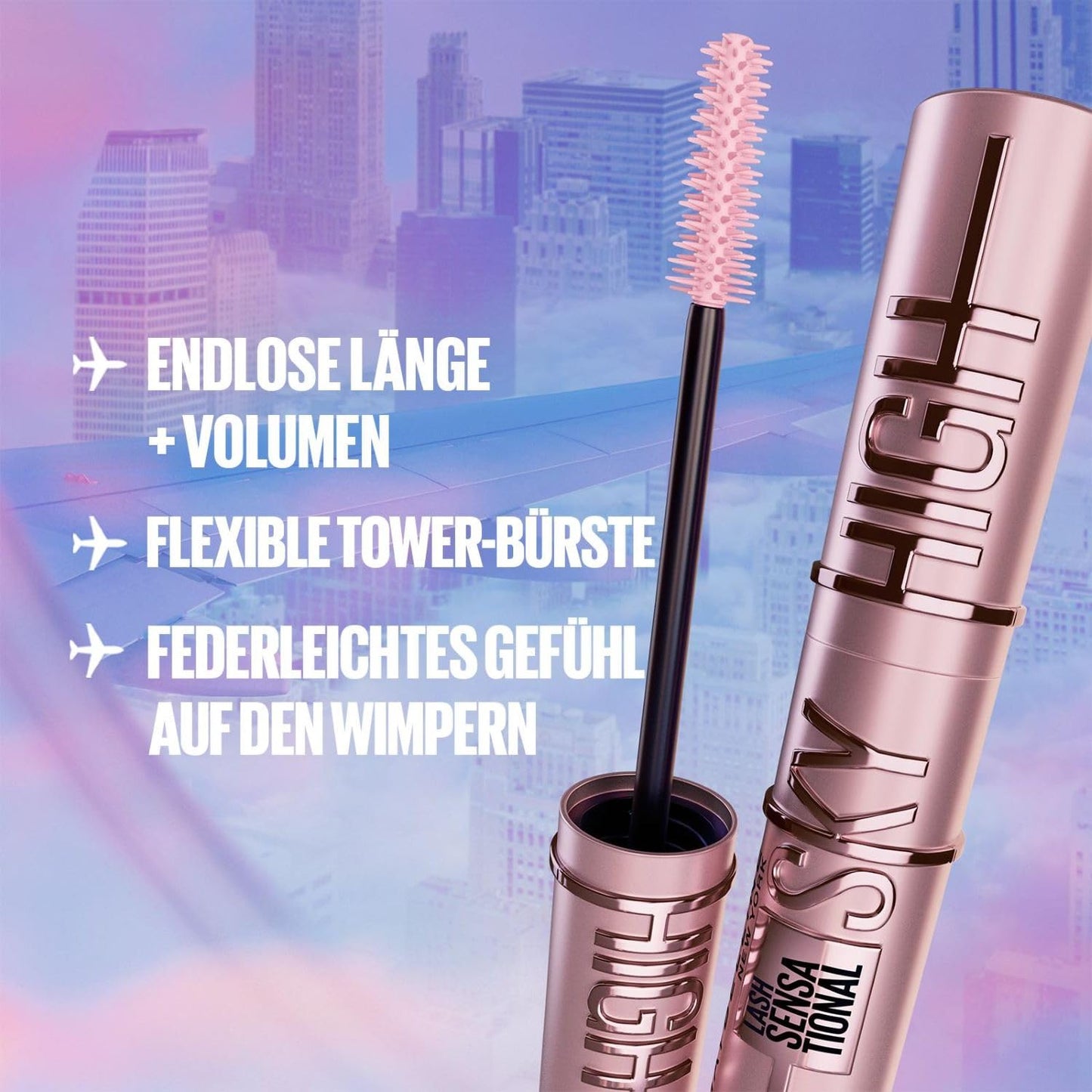 Maybelline New York Sky High Schwarze Wimperntusche für extrem lange Wimpern und Volumen, Sky High Mascara