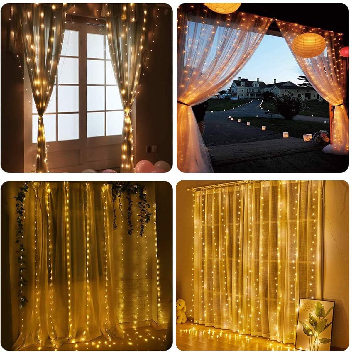 Lichterkette, 3×3m 300 LED Lichtvorhang, 8 Modi LED Lichterkette Vorhang für Innen & Außen, Lichterkette für Outdoor, Zimmer, Party, Balkon deko, Weihnachtsdeko