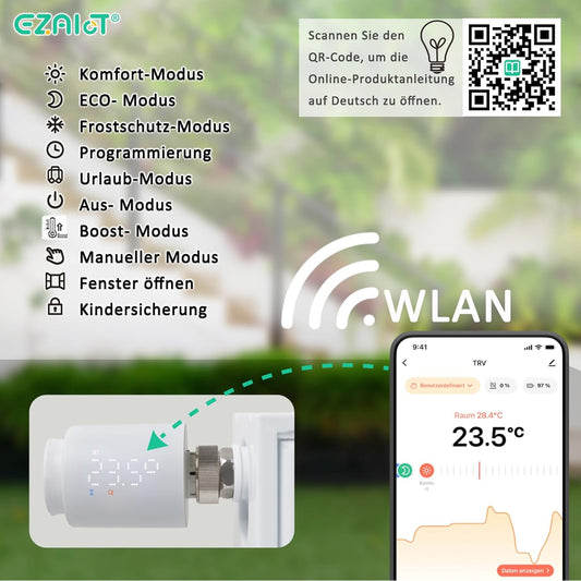 Thermostat de chauffage intelligent WLAN – Contrôle de température programmable avec réglage de température Tuya, capteur de température et commande d'application pour un réglage de température optimal
