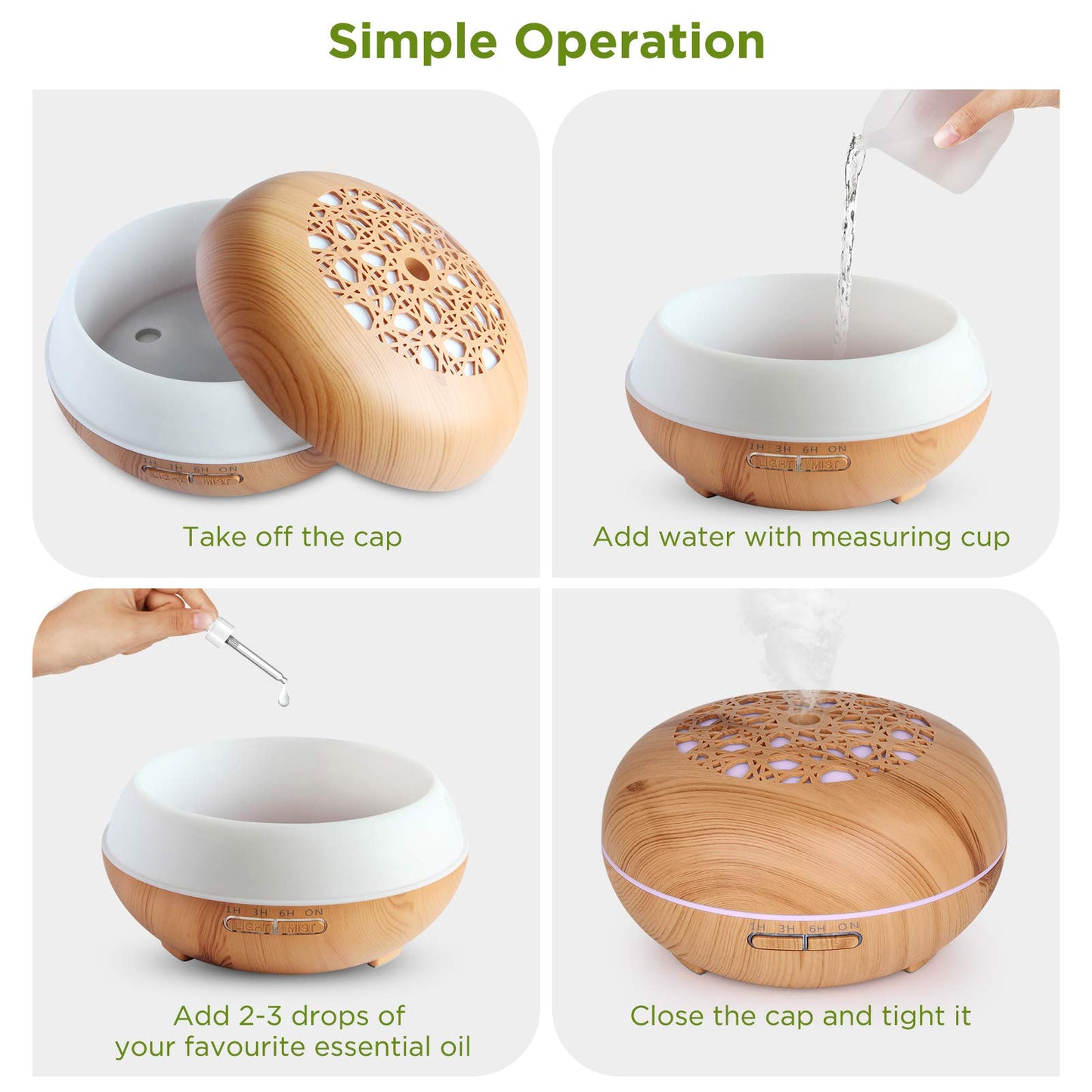 Aroma Diffuser Luftbefeuchter 550ml mit Fernbedienung, Ultraschall Vernebler Duftlampe Öle Diffusor mit 7 Farben LED Wasserlose Abschaltautomatik