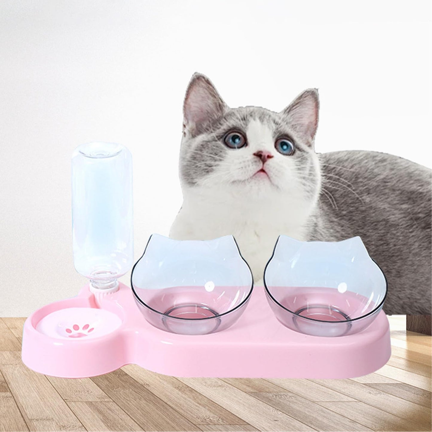 Katzennapf Set mit Wasserspender | Automatischer Trinkbrunnen für Katzen & Hunde