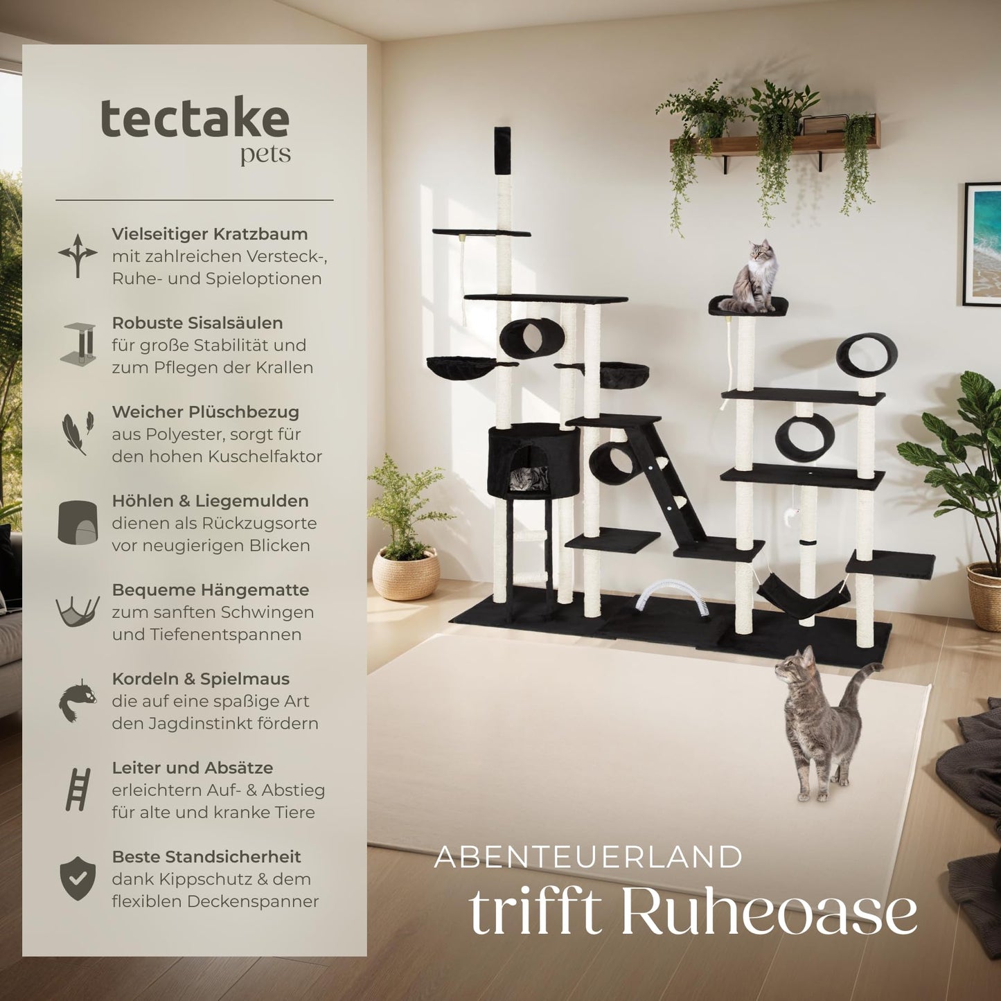 Kratzbaum Snooky | Spielcenter mit Kratzbäumen über mehrere Ebenen | Katzenhaus Aussichtsplattformen