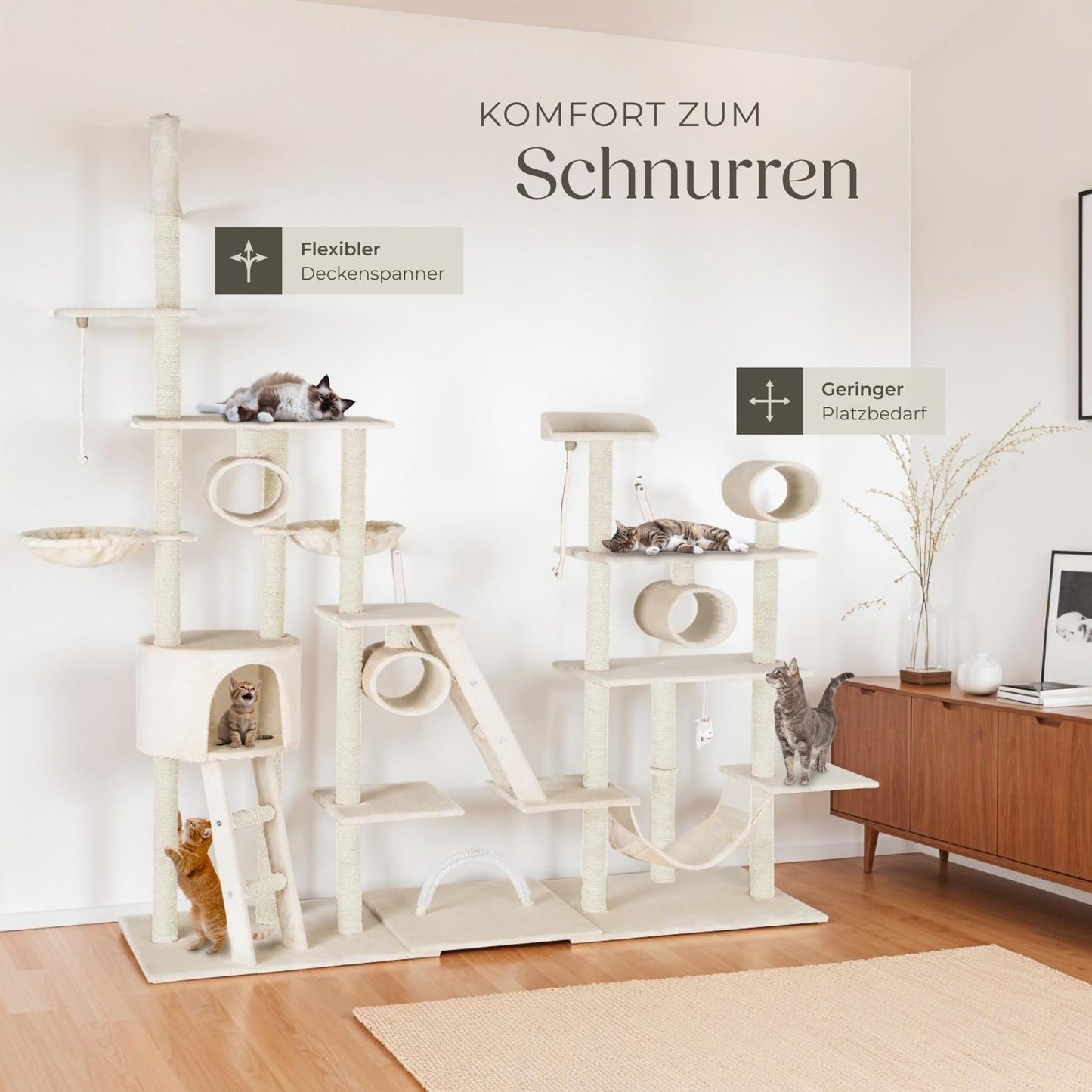 Kratzbaum Snooky | Spielcenter mit Kratzbäumen über mehrere Ebenen | Katzenhaus Aussichtsplattformen