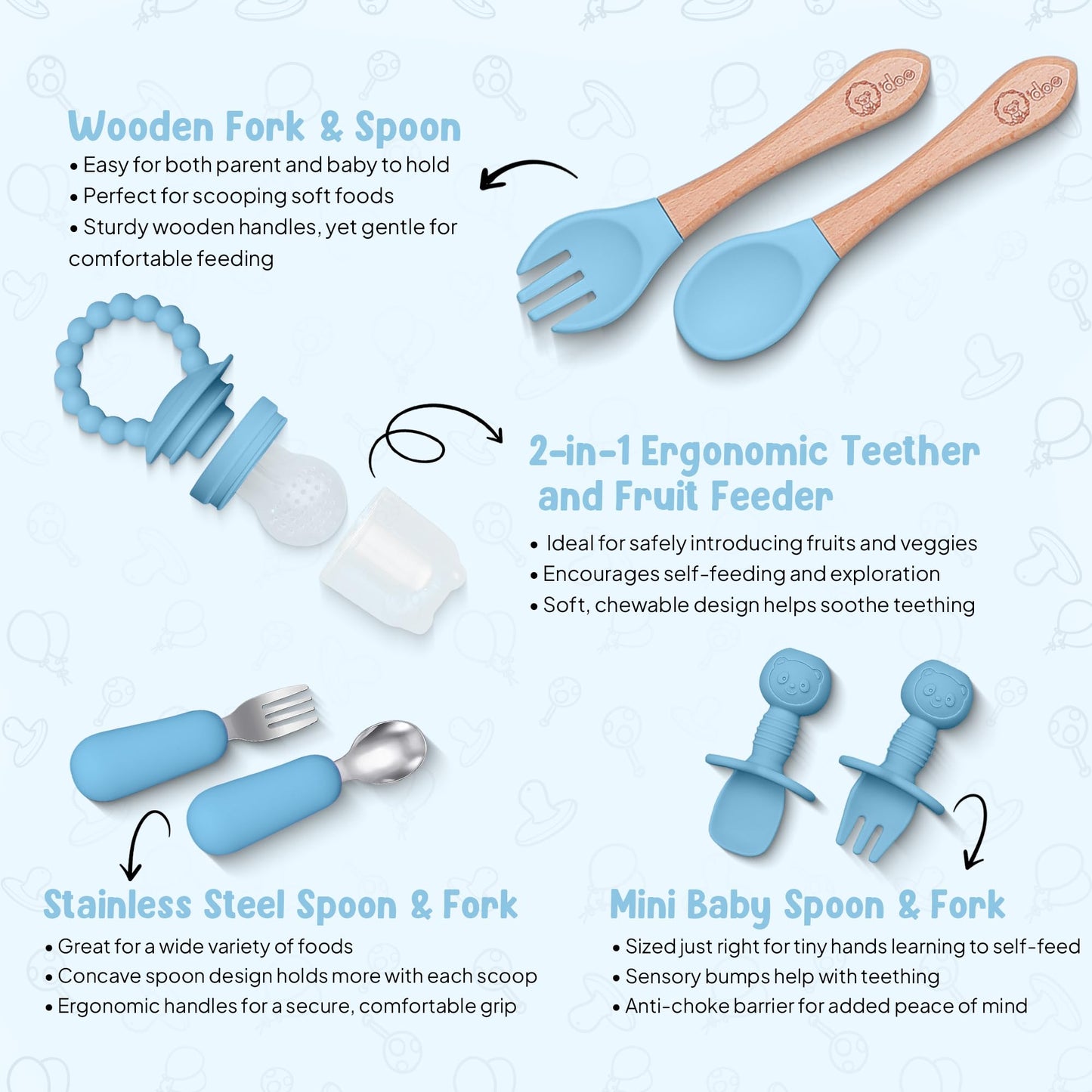 Baby Geschirr Set 11 Pieces Baby LED Weaning Accessories for Toddlers, Baby Feeding Set