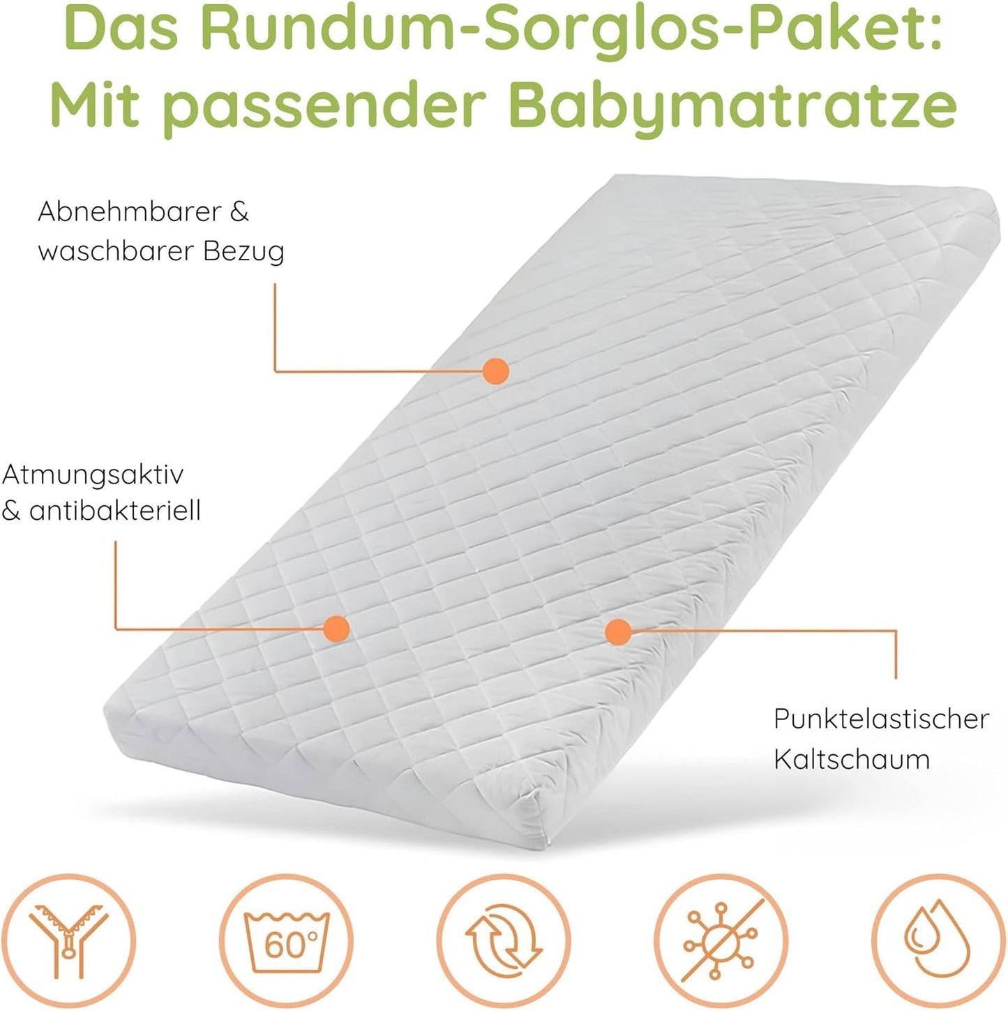 Kids Collective Baby Cot Bed 60x120 | 70x140 cm Height Adjustable