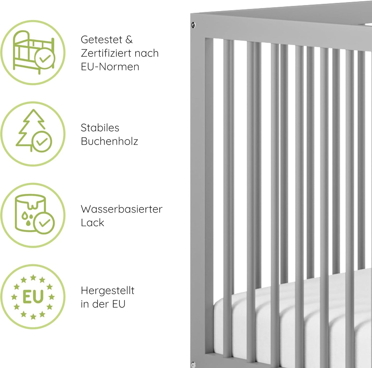 Kids Collective Baby Cot Bed 60x120 | 70x140 cm Height Adjustable