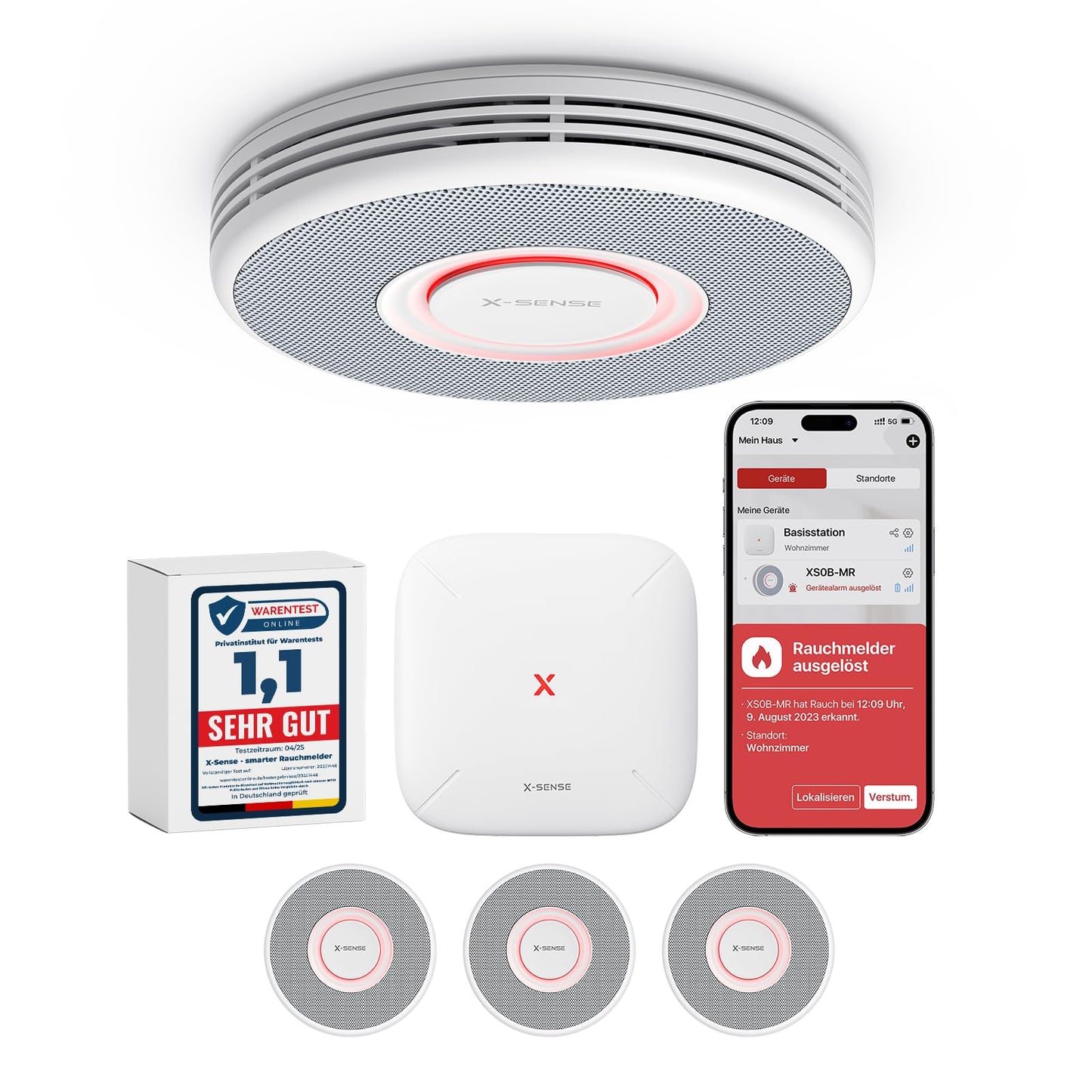 X-Sense Smarter Rauchmelder WLAN mit Sprachausgabe und 17 Standorten, Feuermelder, Rauchmelder , Brandmelder 6 Stück