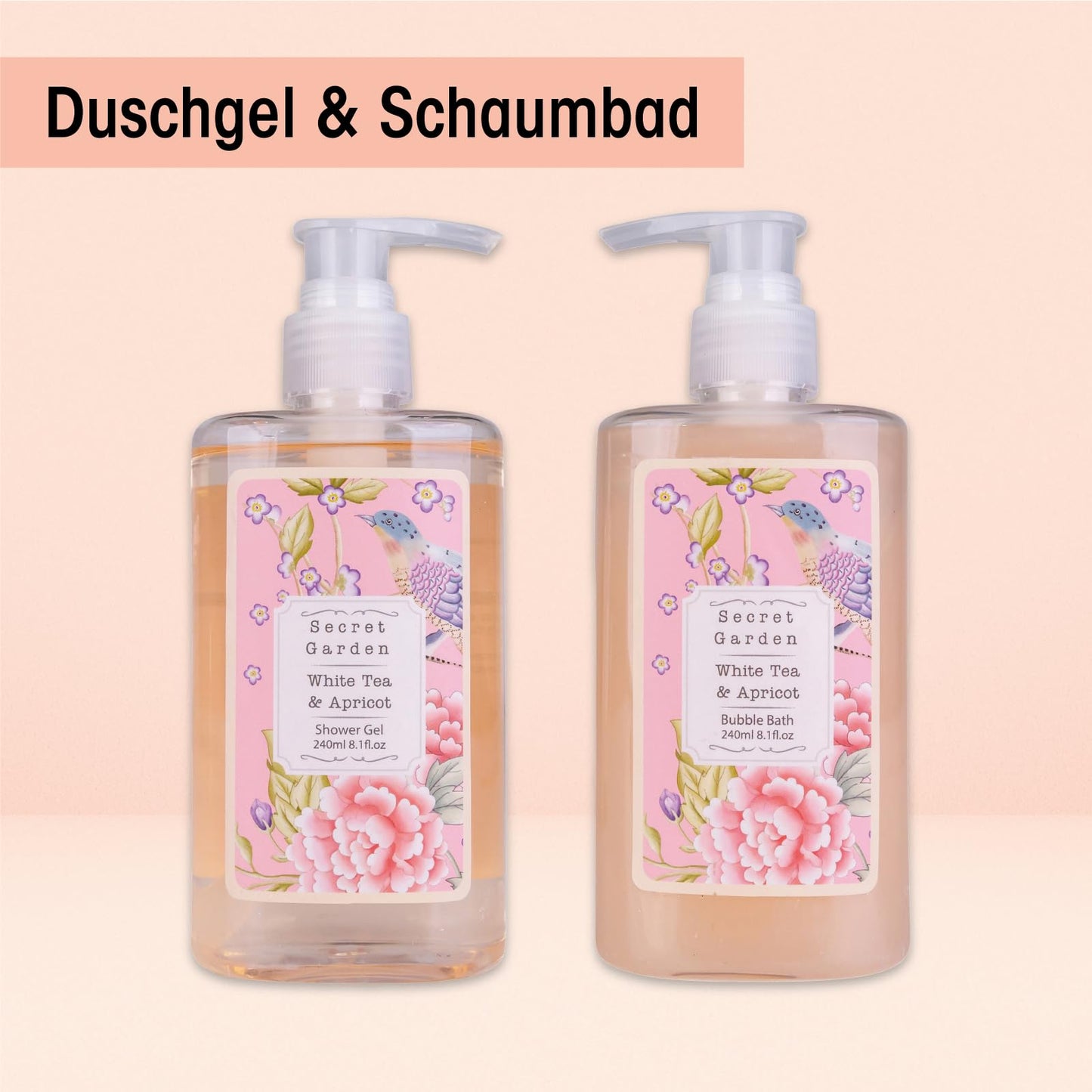 Accentra – Duschset Frauen Geschenkset im Holzkorb – 8-teiliges Pflegeset mit Duschgel, Bodylotion, Badezusätzen, Peeling & Handcreme – Wellness Geschenk Set