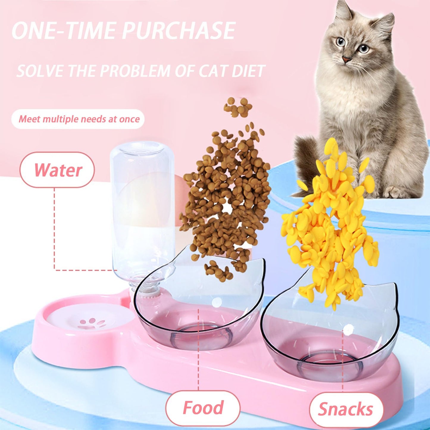 Katzennapf Set mit Wasserspender | Automatischer Trinkbrunnen für Katzen & Hunde