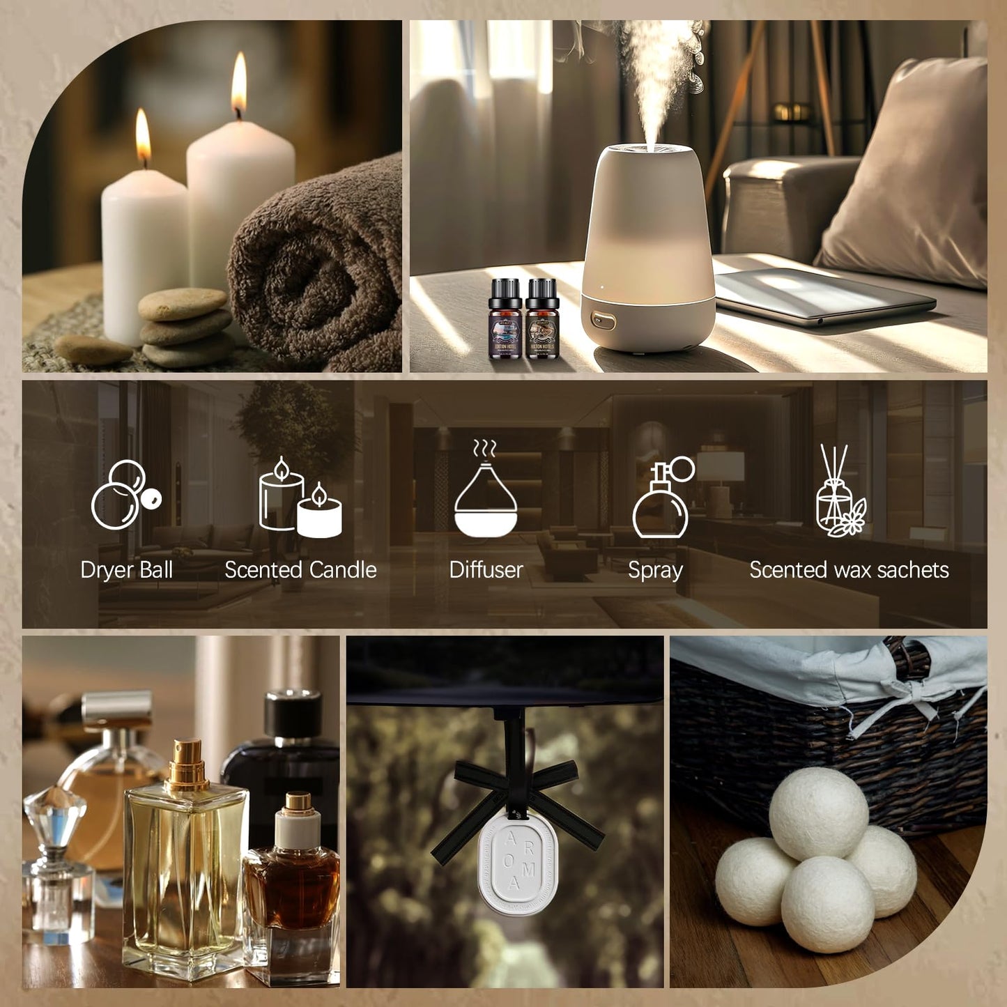 AESHORY 14 x 5 ml Hotel Essential Oils Set, Aroma Diffuser Oil Fragrance for Humidifier, Fresh Air