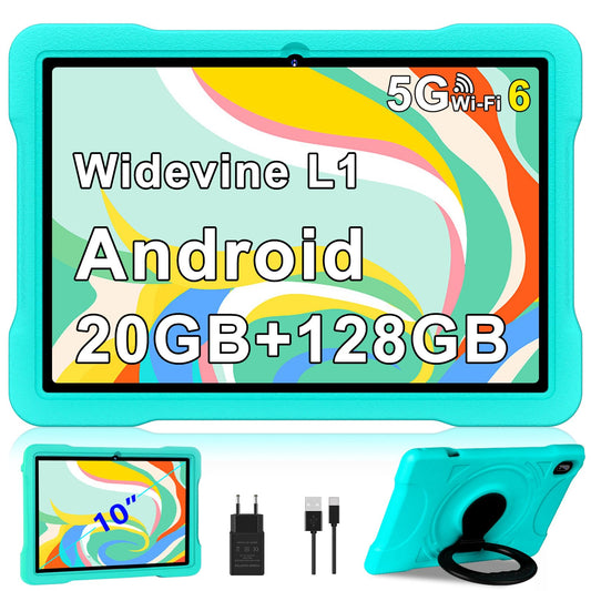 2025 Latest Tablet 10 Inch Android with 5G WiFi 6.20 GB RAM + 128 GB ROM (TF 1TB), Octa-Core, Widevine L1, Educational IWawa App, 6000 mAh, Bluetooth 5.0