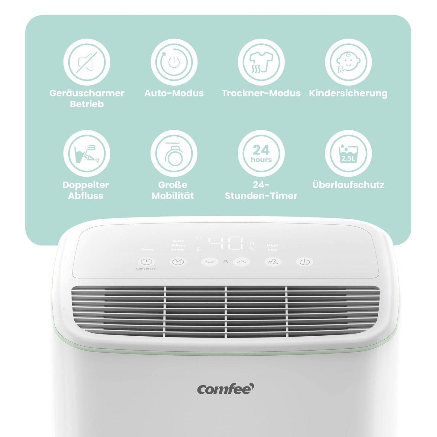 Luftentfeuchter, Dehumidifier 10 L/24 hr, Room Size Approx. 50 m³ (20 m²), LED Display