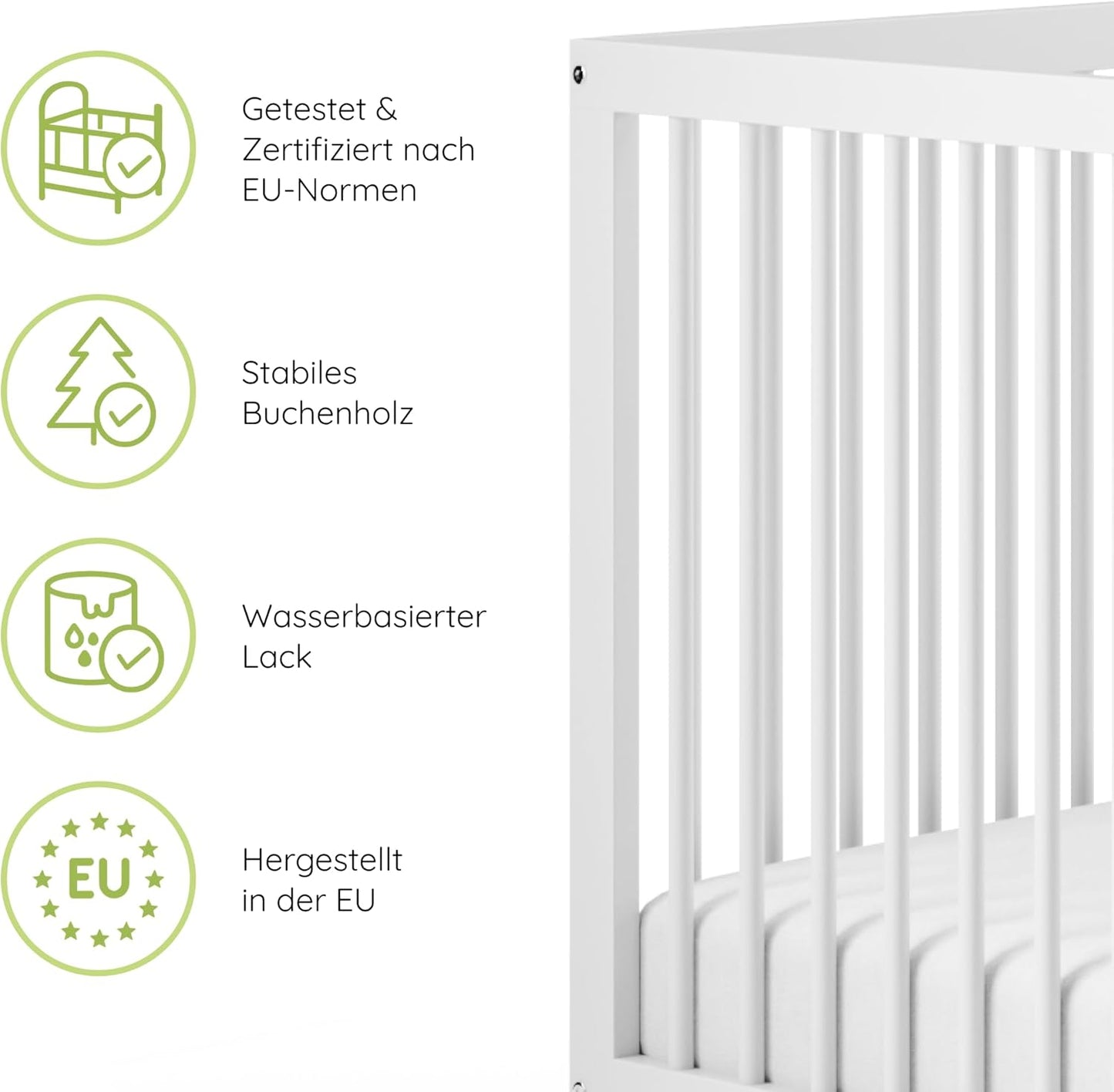 Kids Collective Baby Cot Bed 60x120 | 70x140 cm Height Adjustable