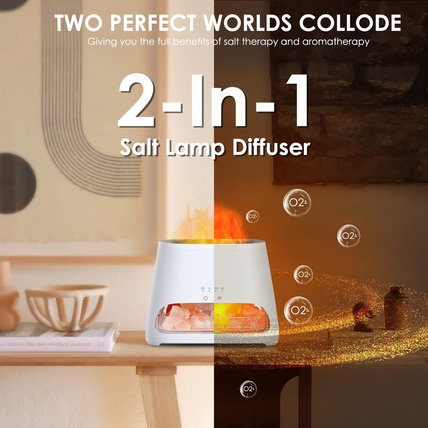 2-in-1 Aroma Diffuser & Salt Range Pakistan Light, Flame Effect for Essential Oils, Humidifier with 3 Brightness, 150 ml
