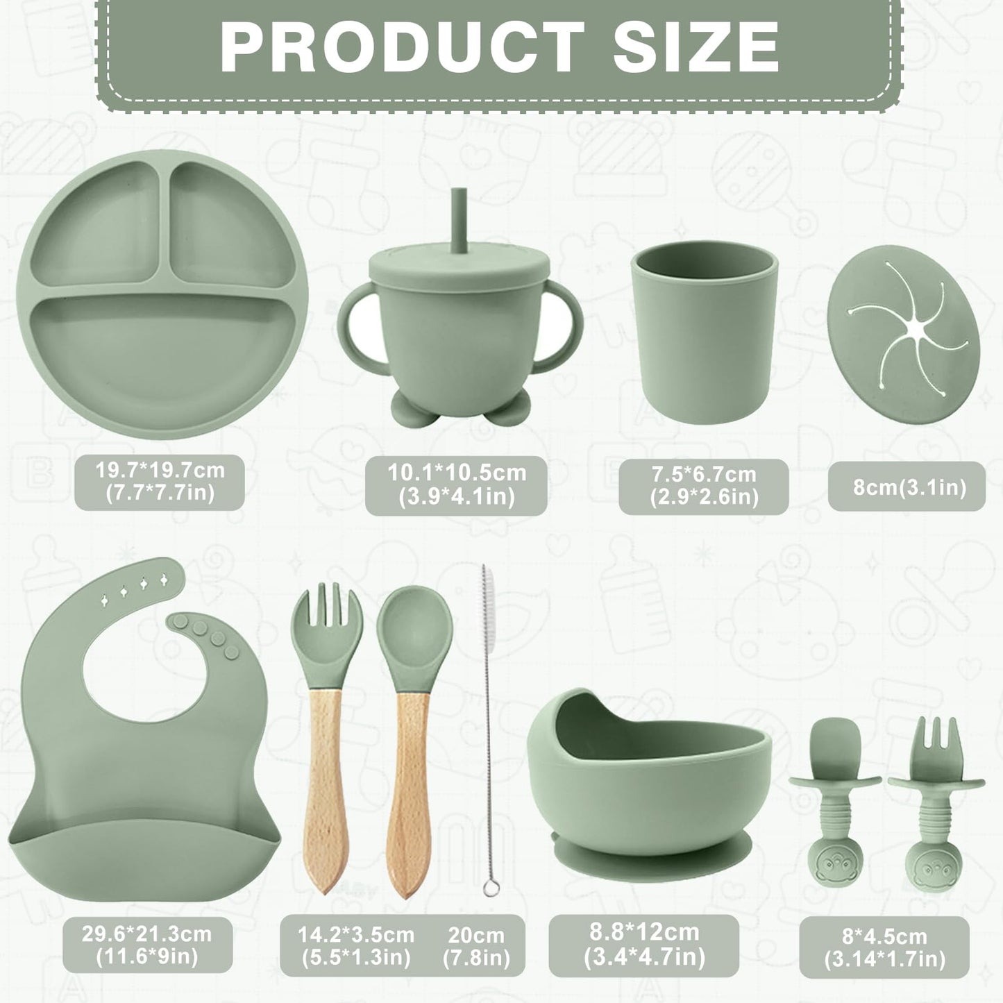 Baby Geschirr set, Crockery Set, Set of 12 Children's Tableware, Baby Spoon, Drinking Cup