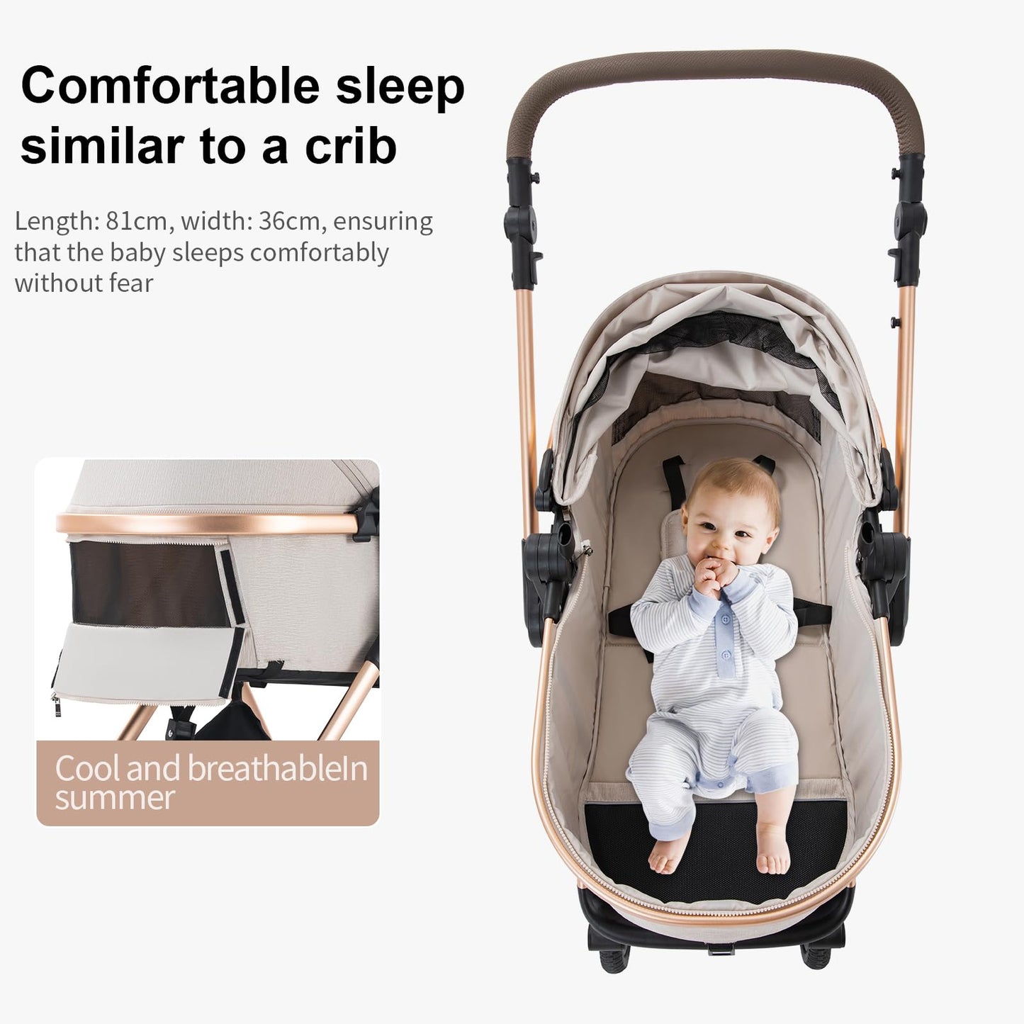 Shineey 3-in-1 Pushchair, Buggy, Foldable Pushchair Set, Combination Pushchair 3-in-1 with Large Comfortable Baby Carrycot Frame, Aluminium Alloy