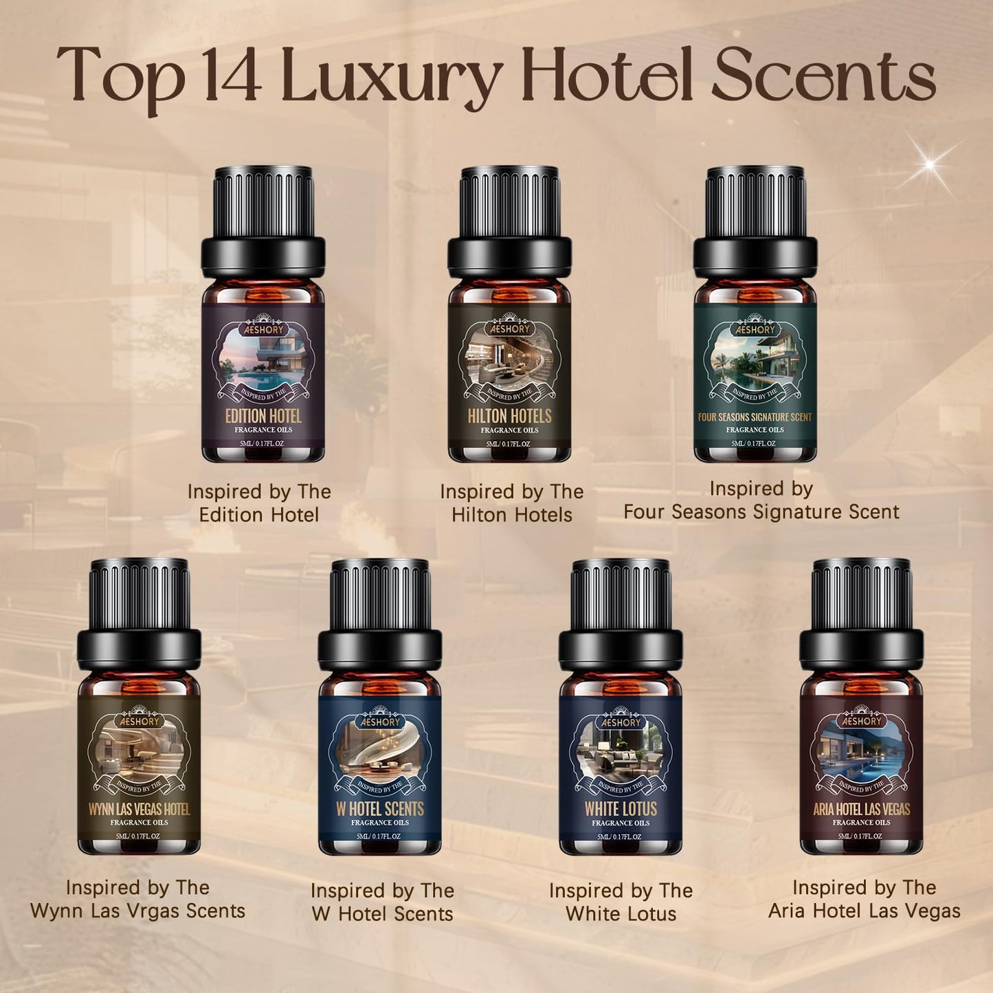 AESHORY 14 x 5 ml Hotel Essential Oils Set, Aroma Diffuser Oil Fragrance for Humidifier, Fresh Air