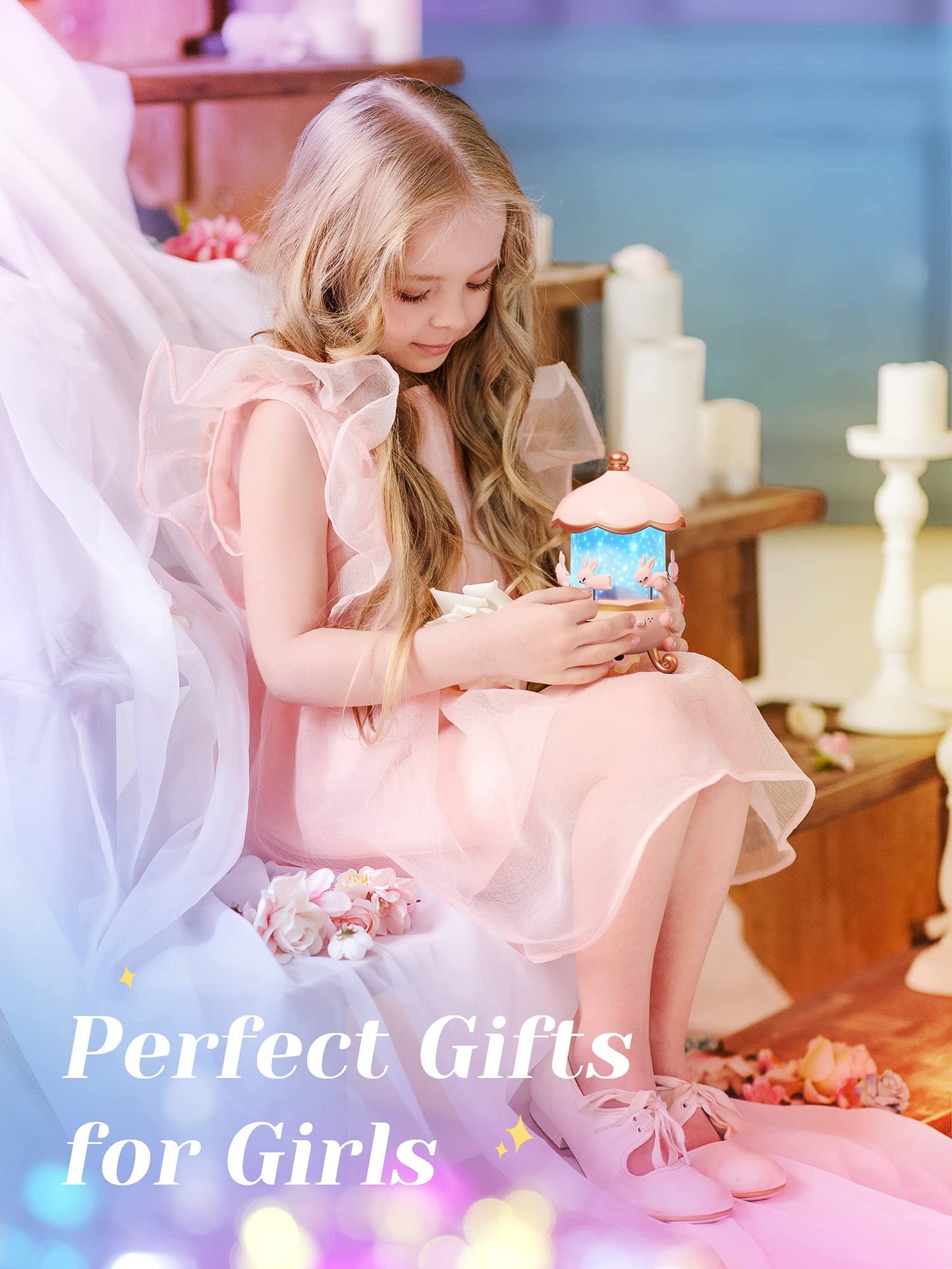 Starry Sky Projector Baby with 15 Films, Music Box Unicorn with 15 Music, 7 Colours Bedside Lamp, Night Light, Unicorn Toy, Girls Toy, Children's Room Decoration